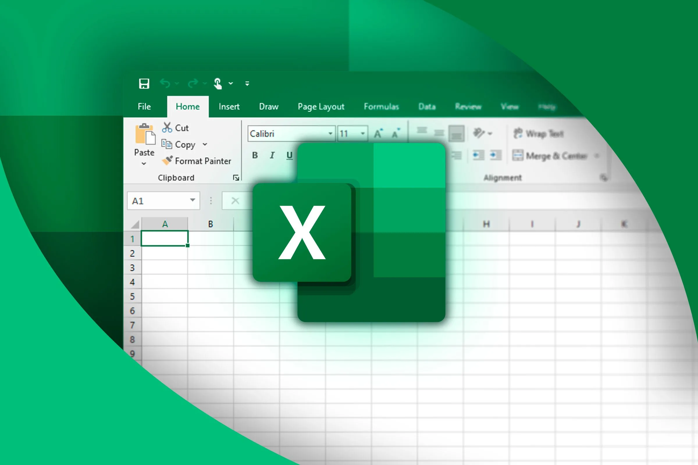 Bảng tính Excel ở nền với logo Excel ở phía trước.