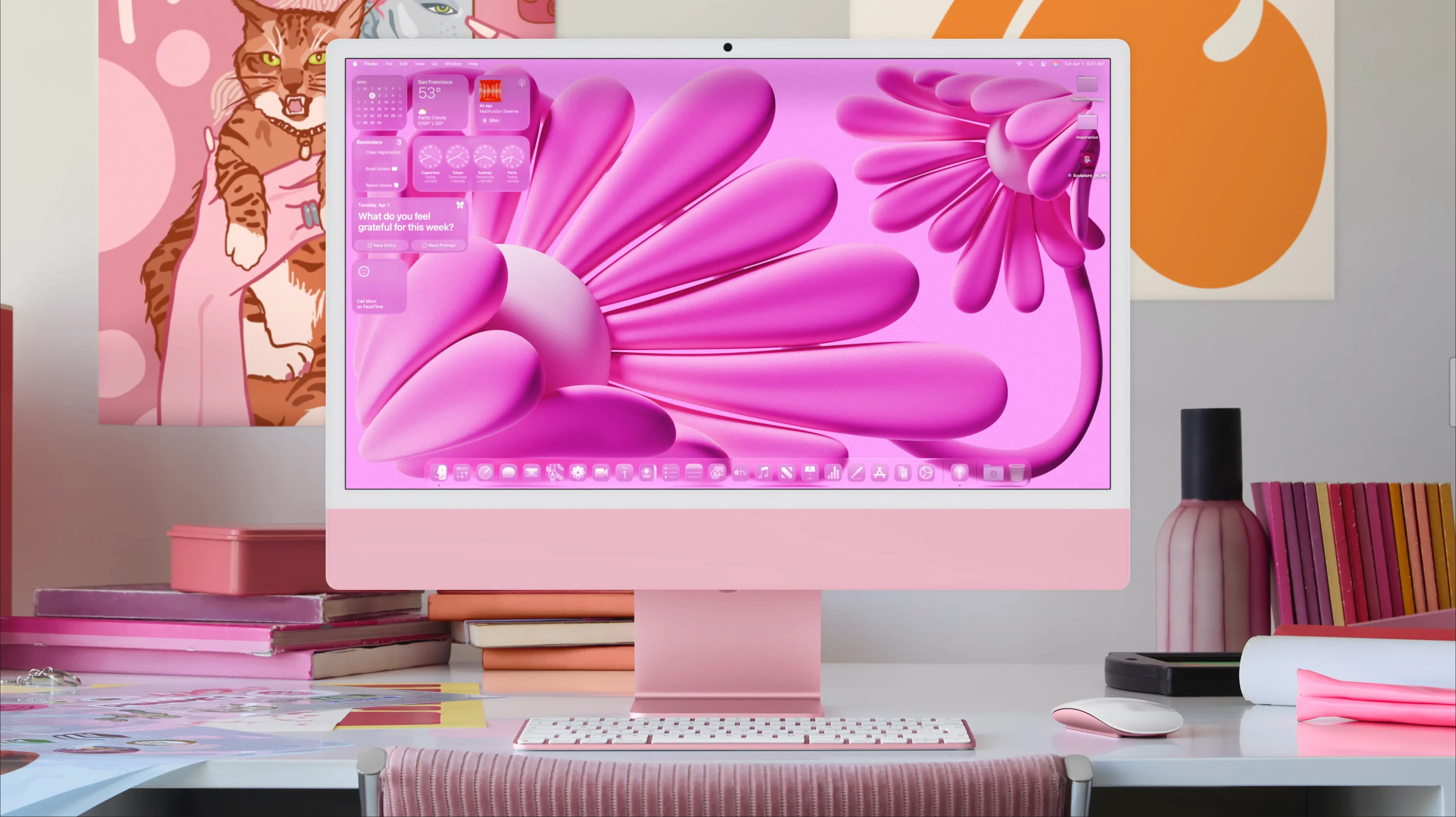 Các tùy chọn chủ đề màu hồng trong thiết kế Liquid Glass của macOS 26 Tahoe