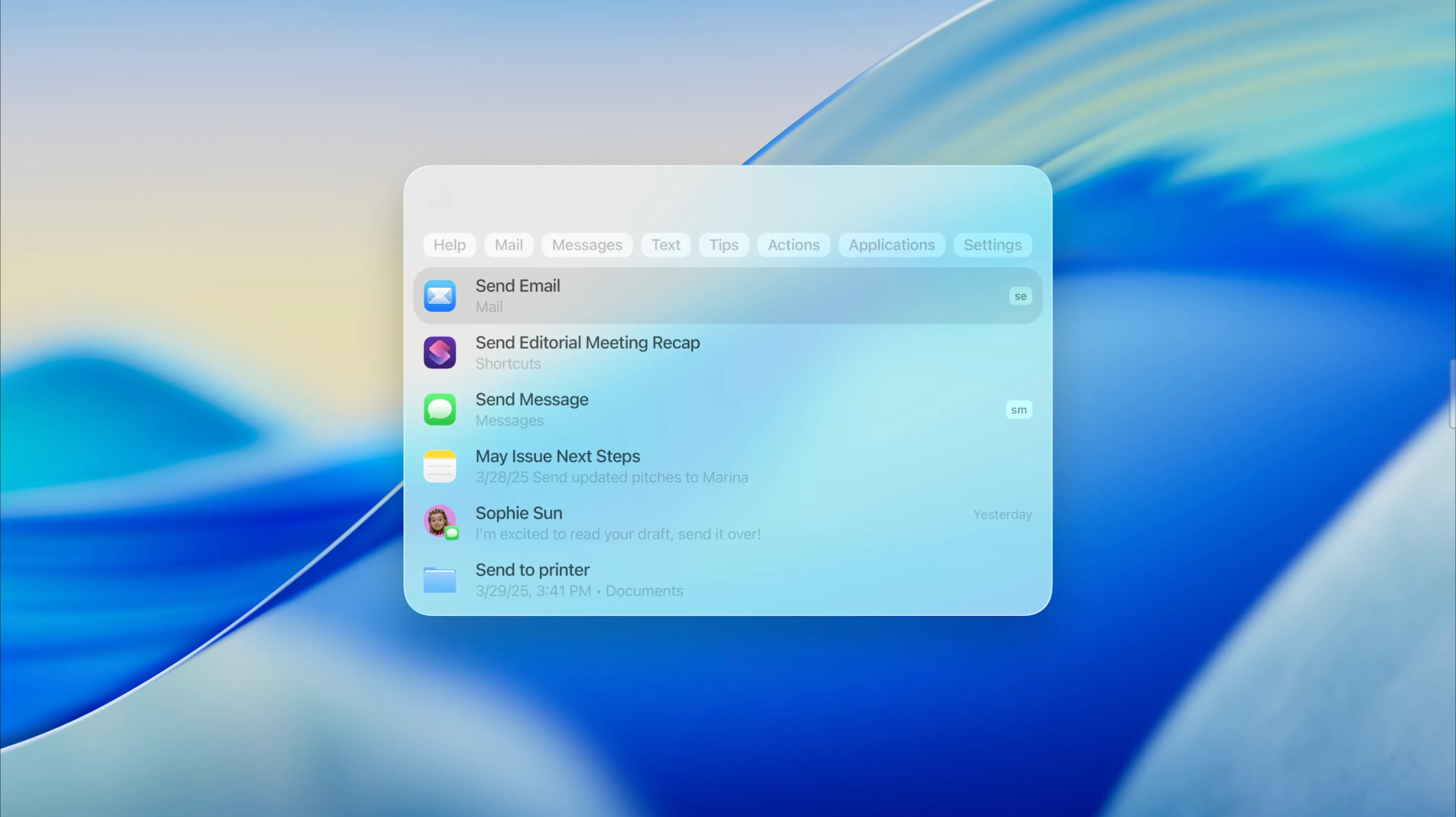 Cải tiến tính năng tìm kiếm Spotlight trên macOS 26 Tahoe, bao gồm thực hiện hành động trực tiếp
