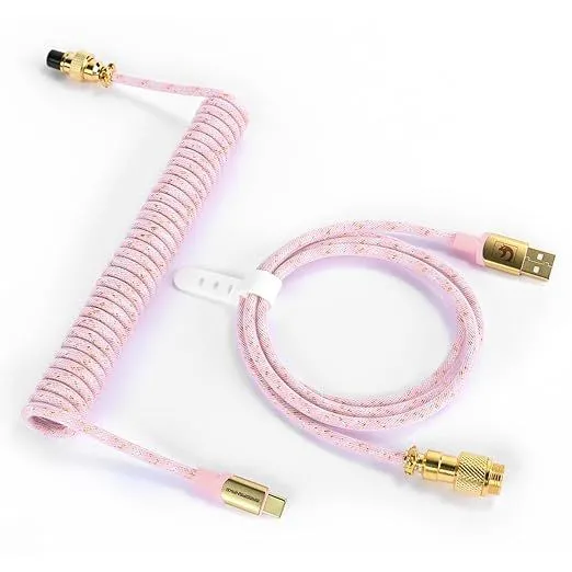 Cáp bàn phím xoắn tùy chỉnh ATTACK SHARK màu hồng, chuẩn USB C sang A.