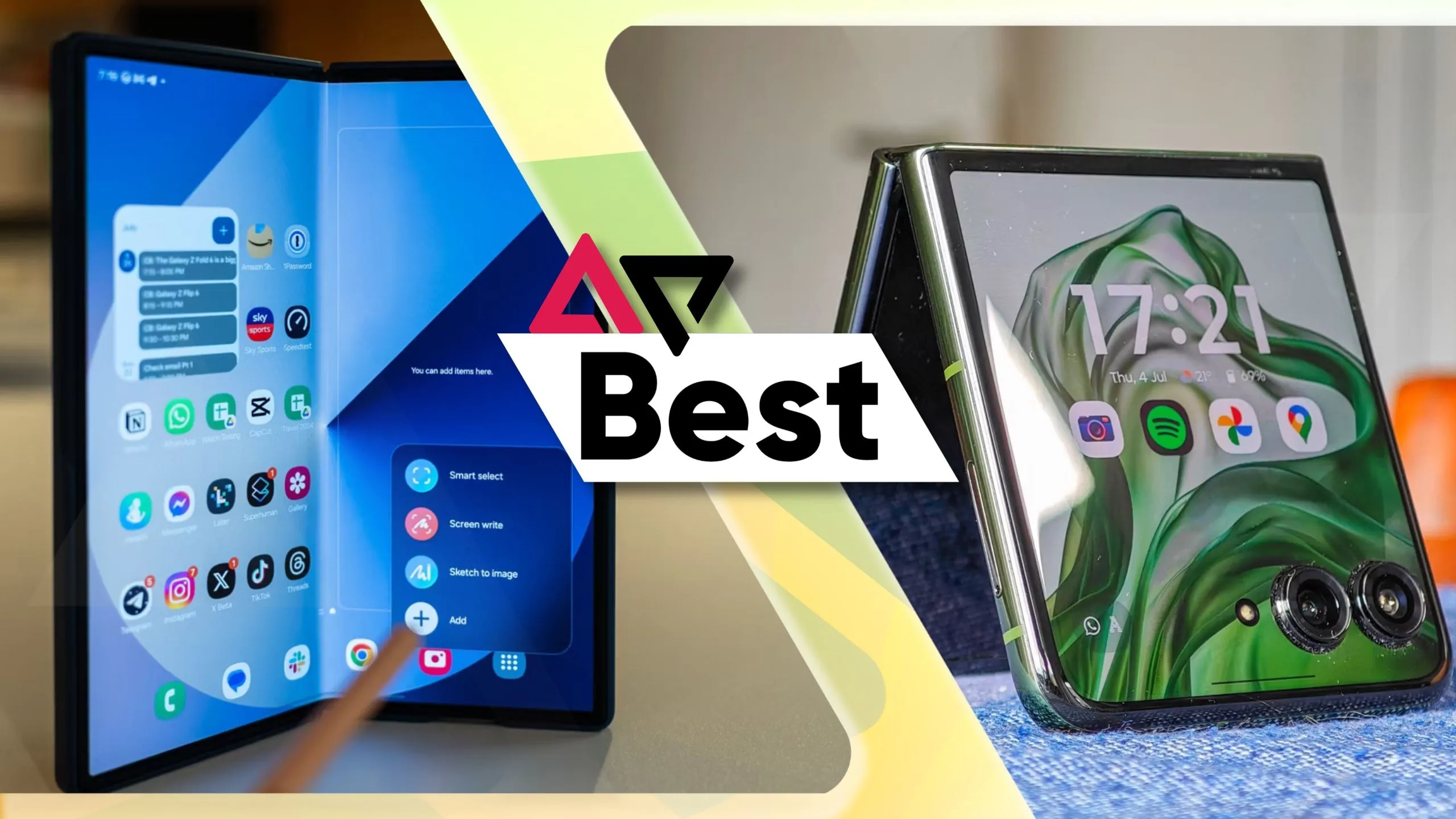 Điện thoại gập Samsung Galaxy Z Fold 6 và Motorola Razr+ (2024) cạnh nhau