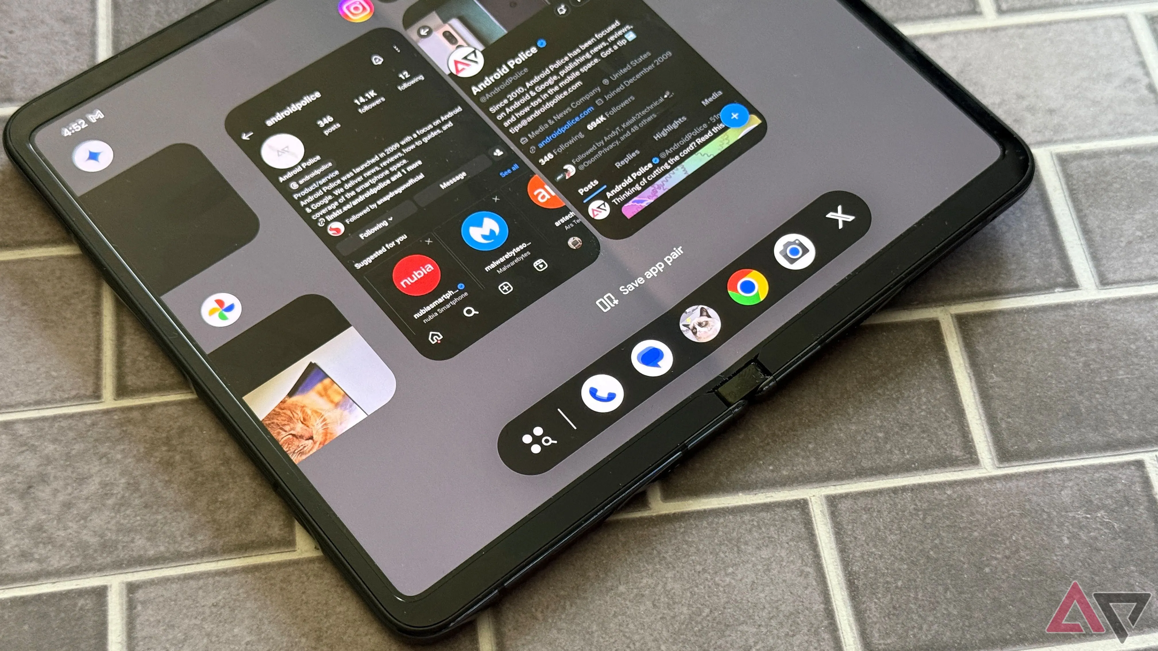 Giao diện App Pairs hiển thị đa nhiệm trên màn hình gập Google Pixel Fold