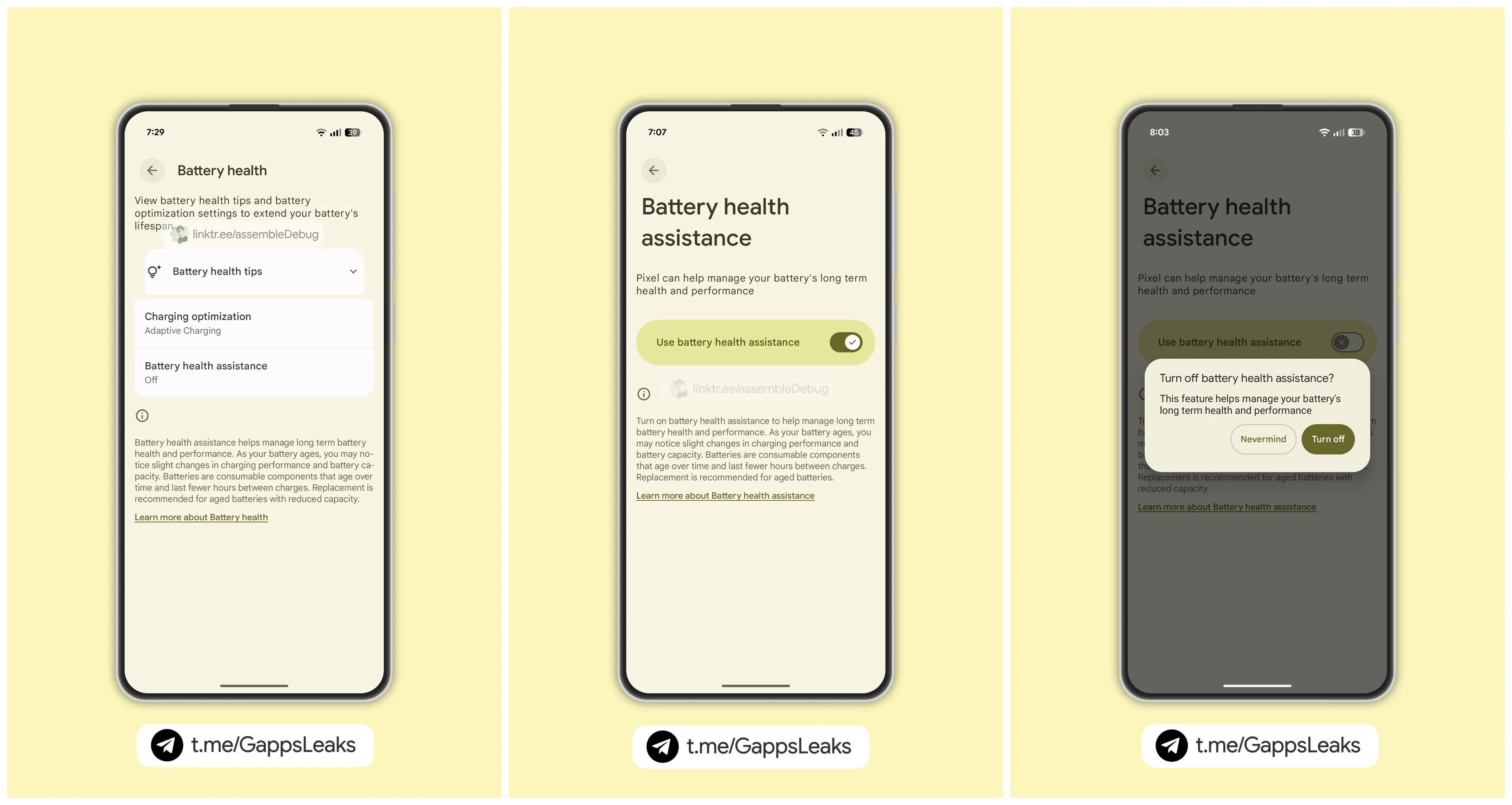 Giao diện cài đặt tính năng Battery Health Assistant trên điện thoại Google Pixel 9