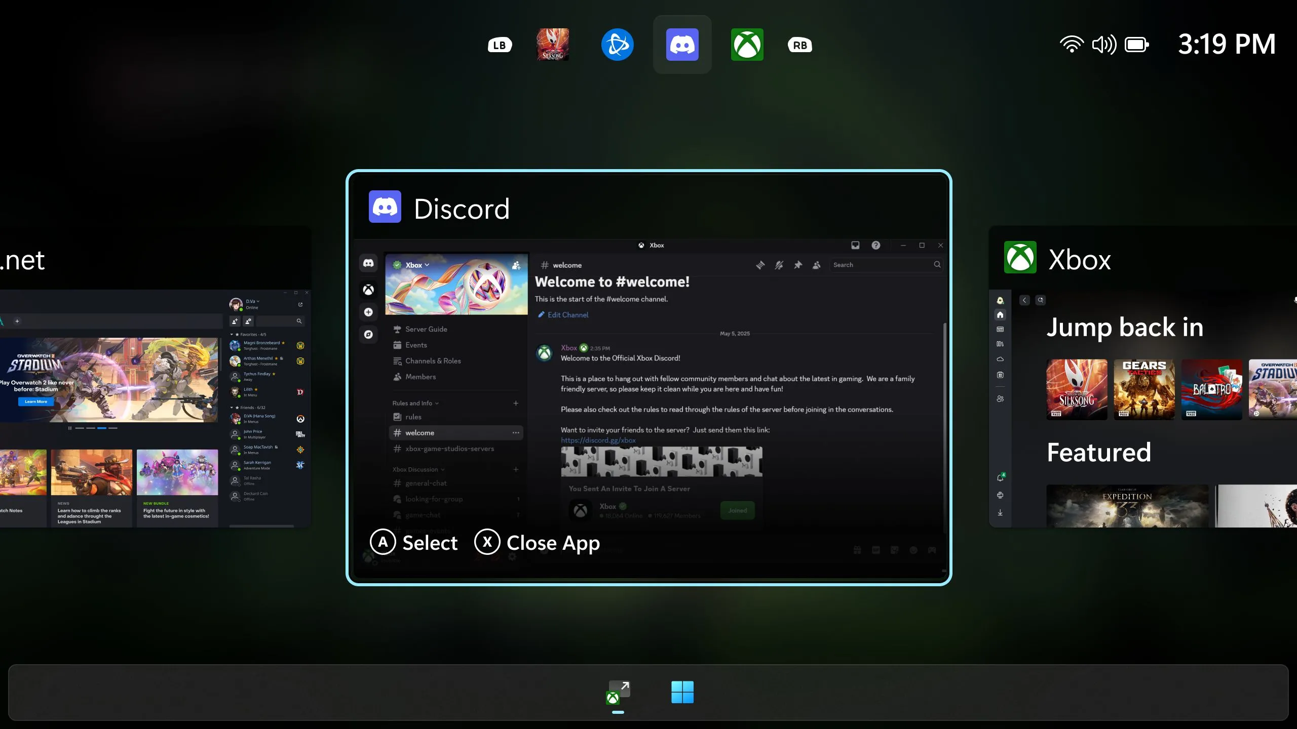 Giao diện chuyển đổi ứng dụng trên Windows mới, được tối ưu cho tay cầm chơi game