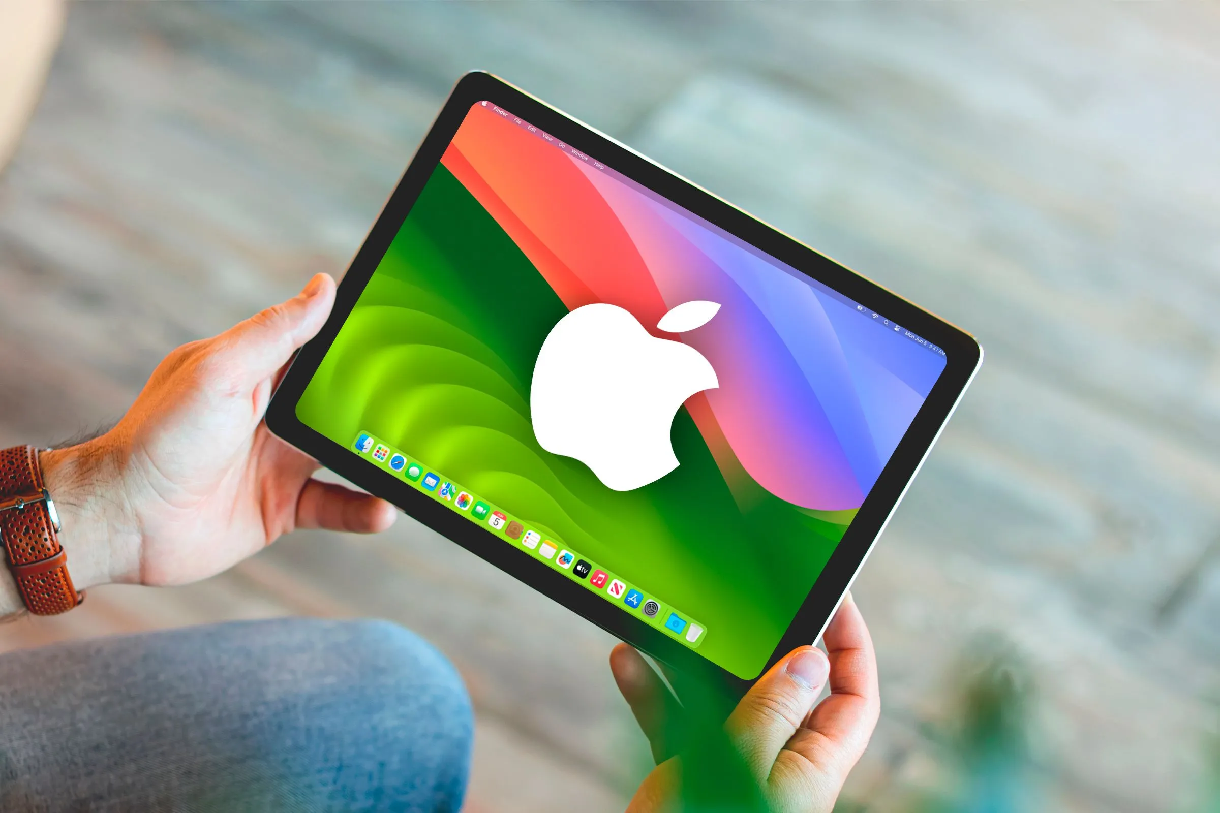 iPad chạy giao diện giống macOS với logo Apple