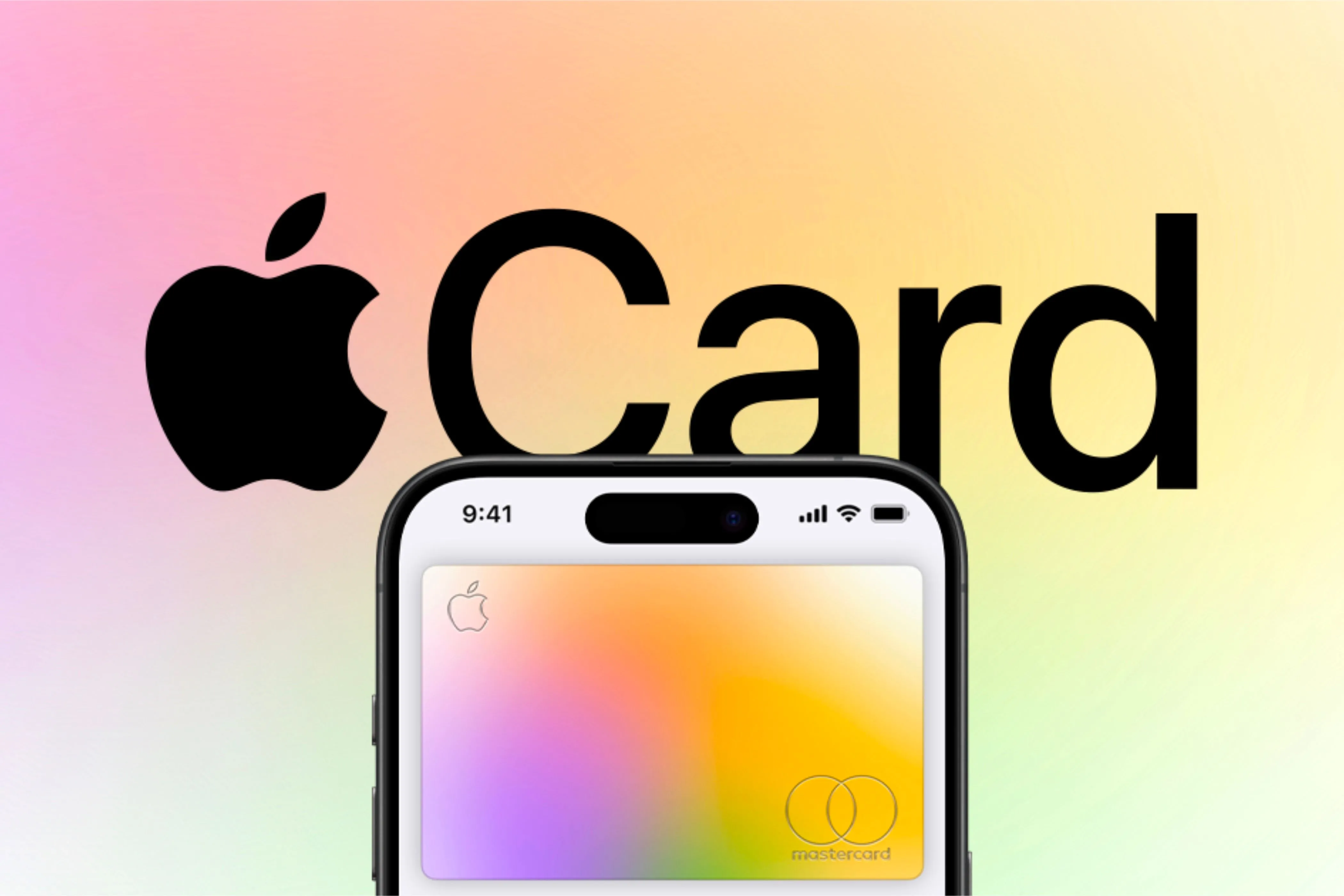 Logo Apple Card và hình ảnh minh họa thẻ Apple Card trên iPhone trong ứng dụng Ví Apple.