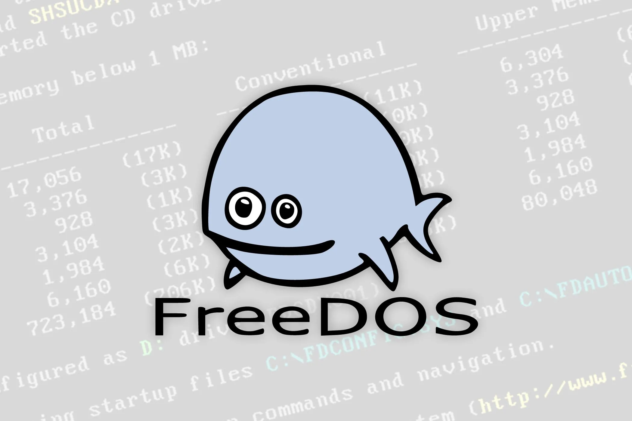 Logo FreeDOS với dòng lệnh DOS.