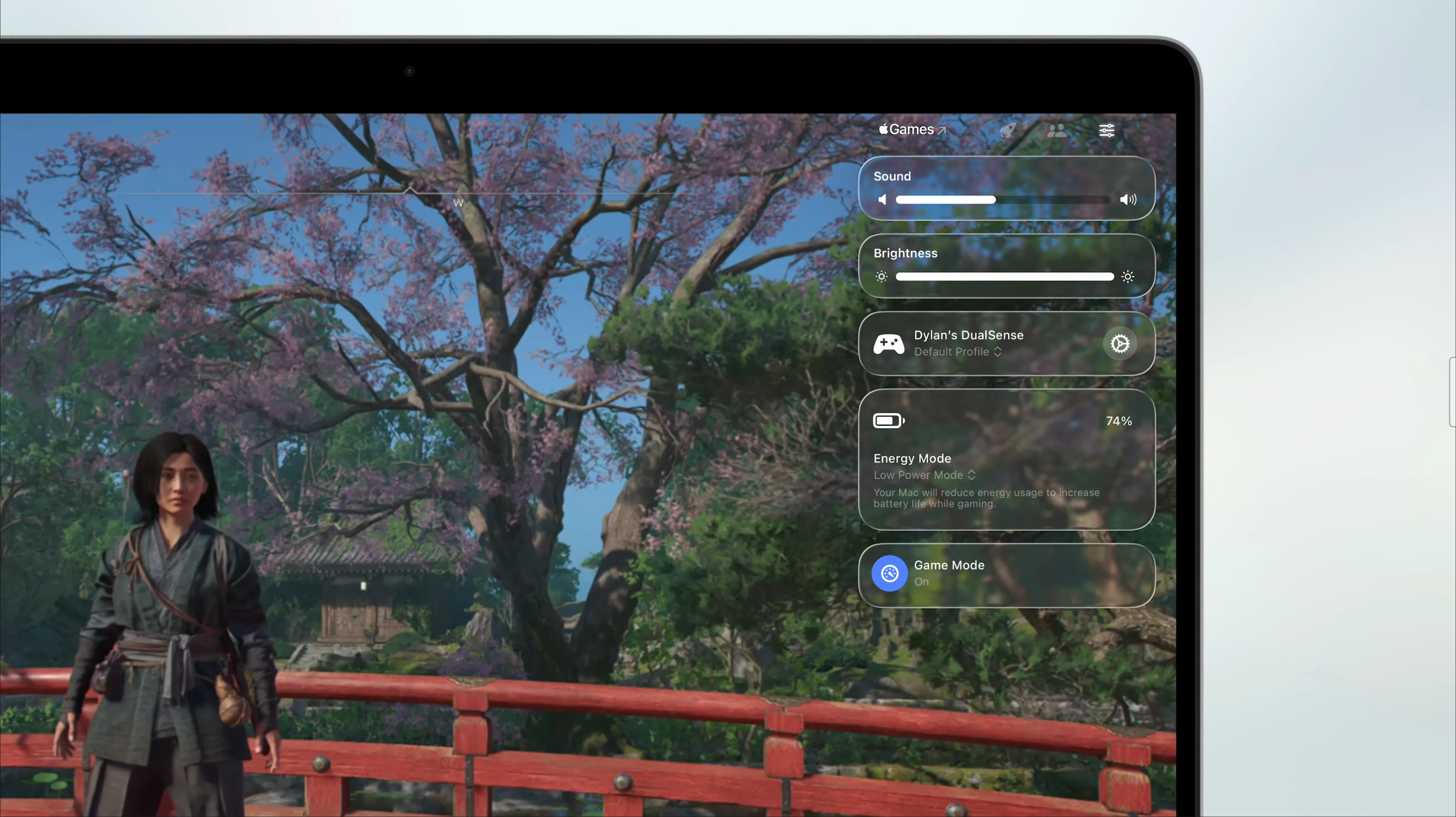Lớp phủ Game Overlay mới trên macOS 26 Tahoe, cung cấp cài đặt nhanh khi đang chơi game