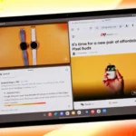 Máy tính bảng Galaxy hiển thị đa nhiệm với ba ứng dụng chạy dạng cửa sổ.