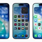 Mô tả giao diện "Liquid Glass" mới trên iOS 26 với hiệu ứng kính mờ và các yếu tố skeuomorphic.