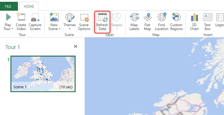 Refresh Data được chọn trong Excel.