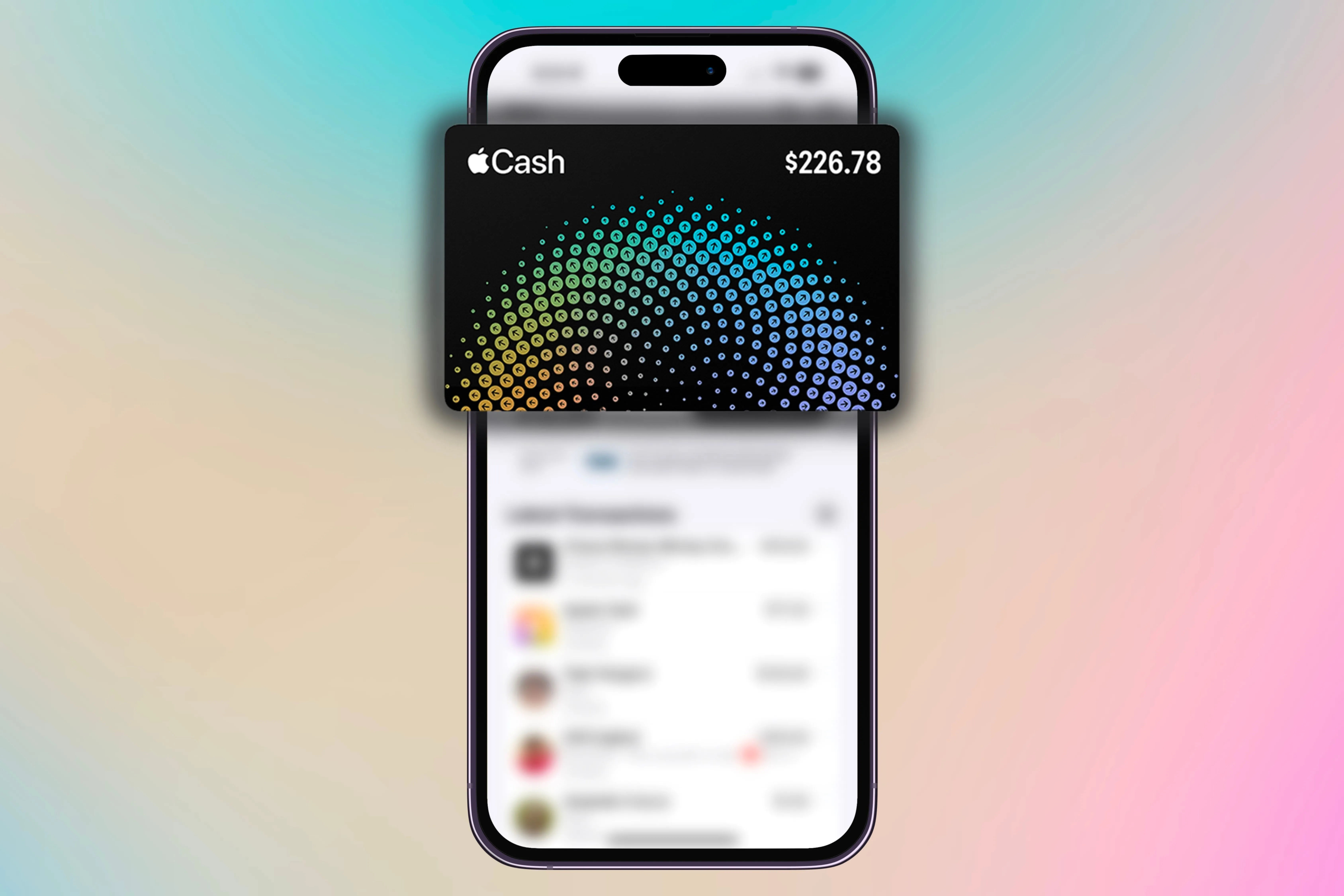 Thẻ Apple Cash trong ứng dụng Ví Apple, hiển thị lịch sử giao dịch.