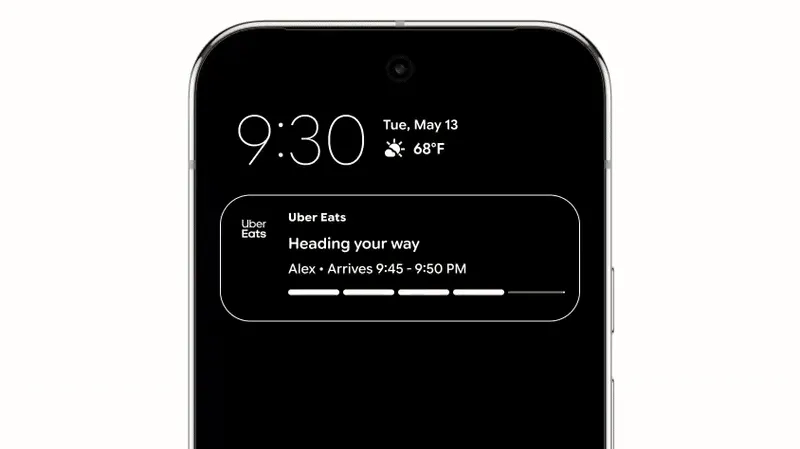 Ví dụ về cập nhật trực tiếp đơn hàng trên thanh thông báo Android 16