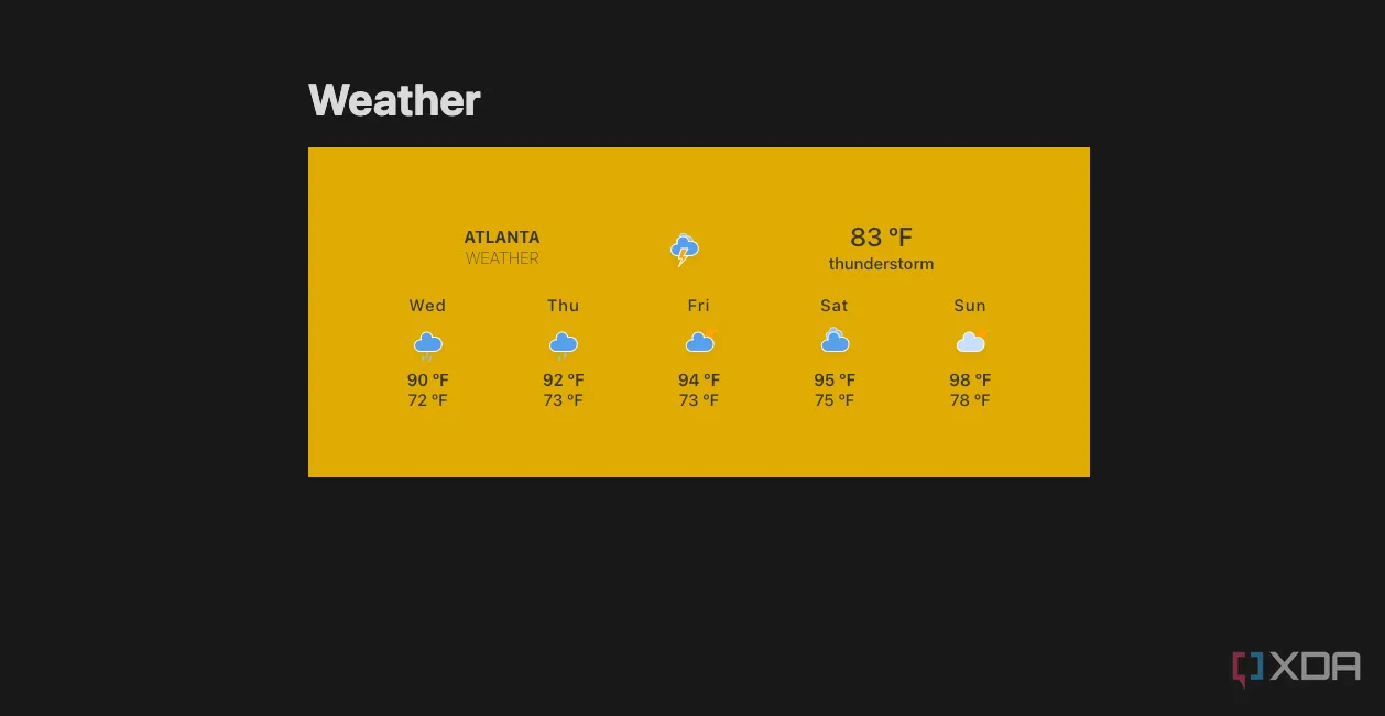 Ảnh chụp màn hình các widget Indify được nhúng vào không gian làm việc Notion, bao gồm đồng hồ, thời tiết và trích dẫn