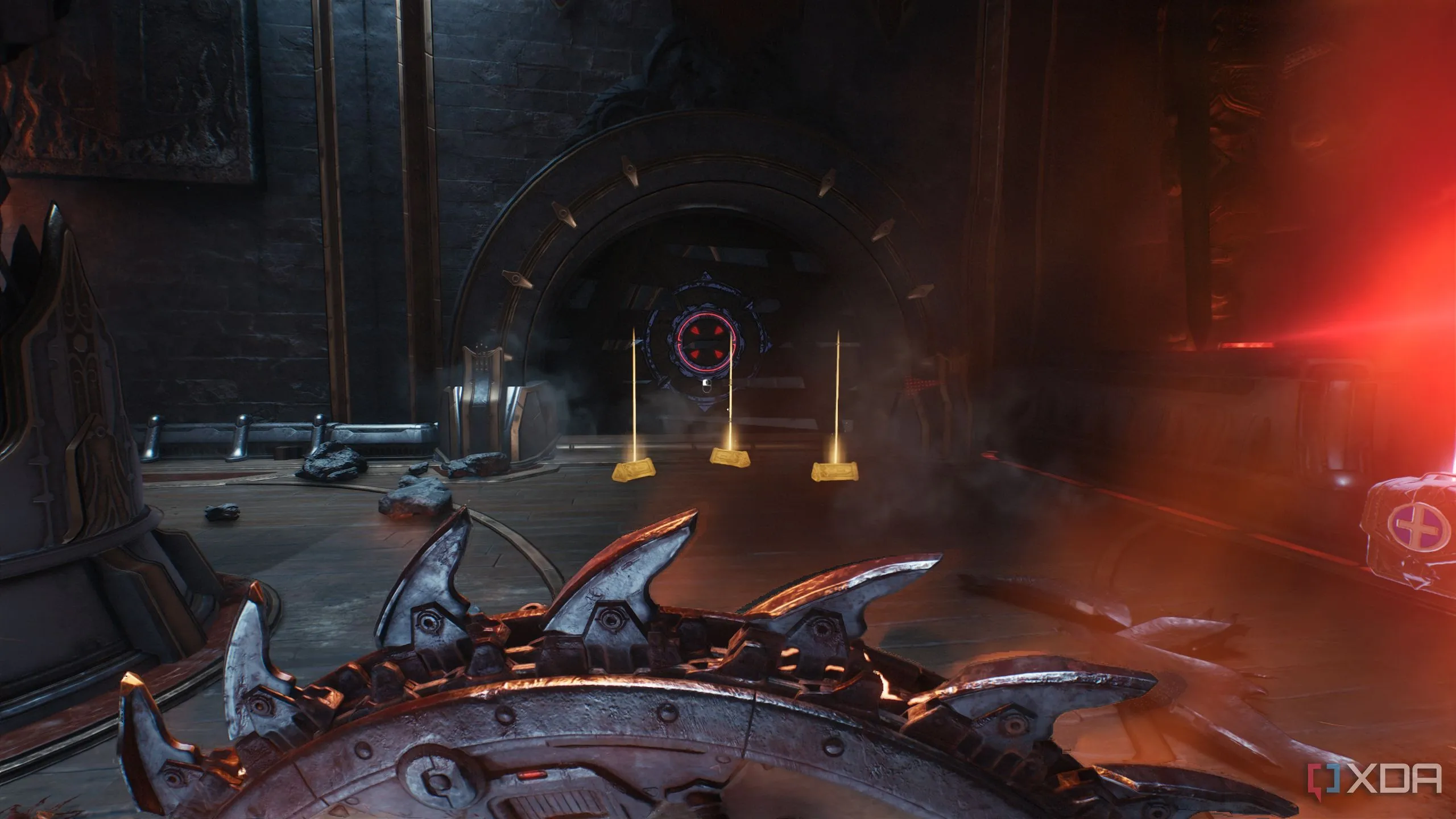Ba thỏi vàng gần bức tường gỗ cần Shield Charge để mở khu vực bí mật.
