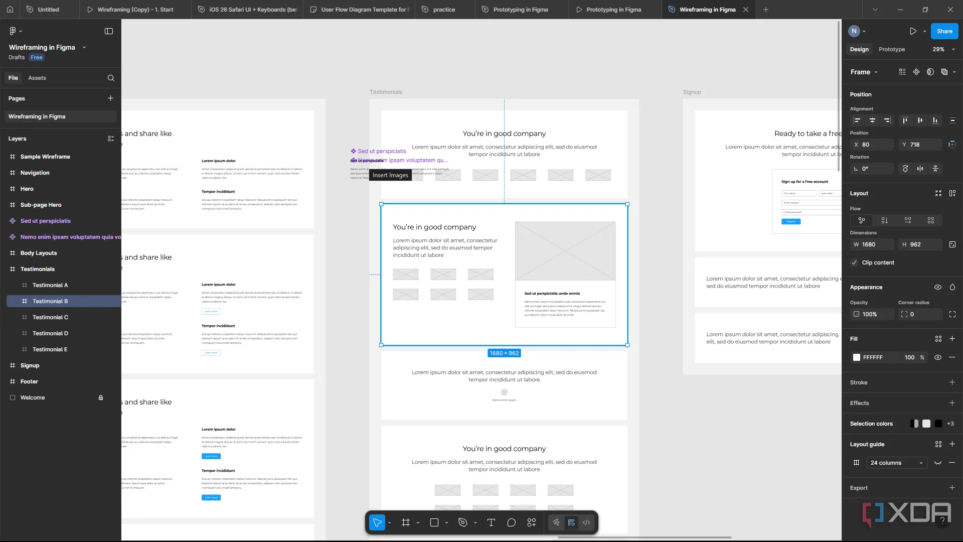 Bản wireframe độ trung thực cao được thiết kế trong Figma