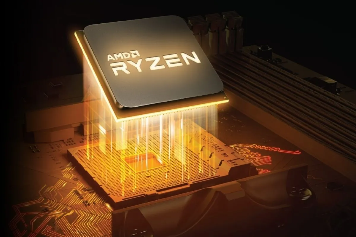 Bộ vi xử lý AMD Ryzen trên nền đen, biểu tượng cho hiệu năng và hiệu quả năng lượng