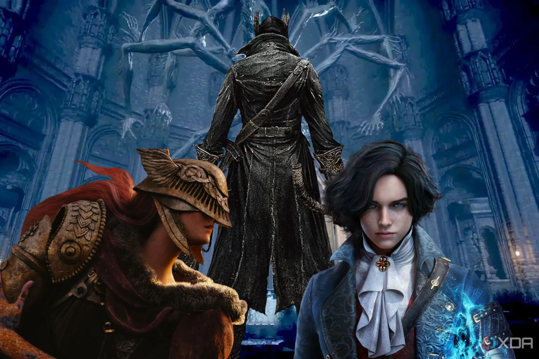 Các nhân vật game nổi tiếng từ các tựa game hành động nhập vai như Bloodborne, Lies of P và Elden Ring, thể hiện sự đa dạng của thế giới game.