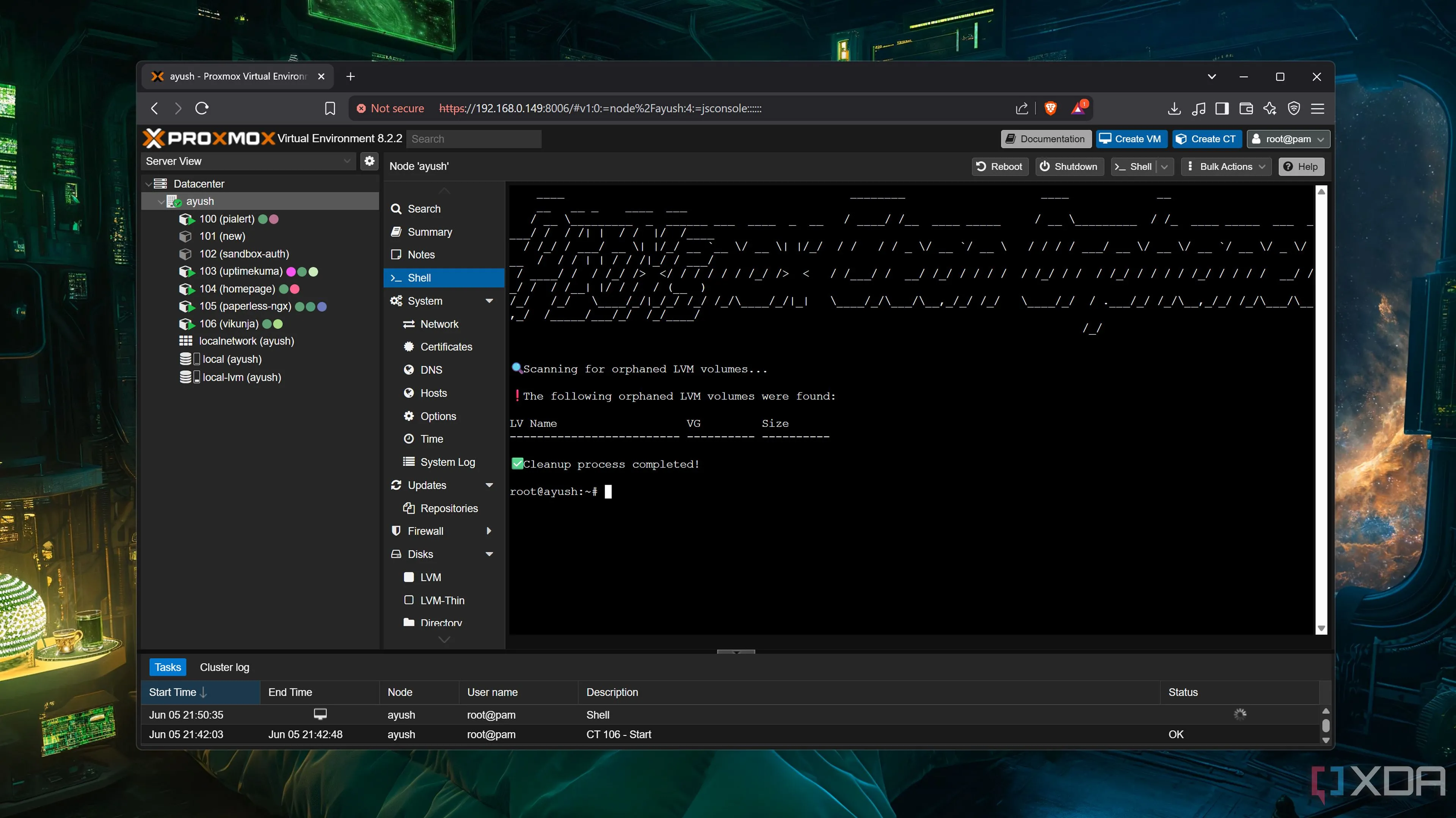 Chạy script Proxmox Clean Orphaned LVM để giải phóng không gian ổ đĩa