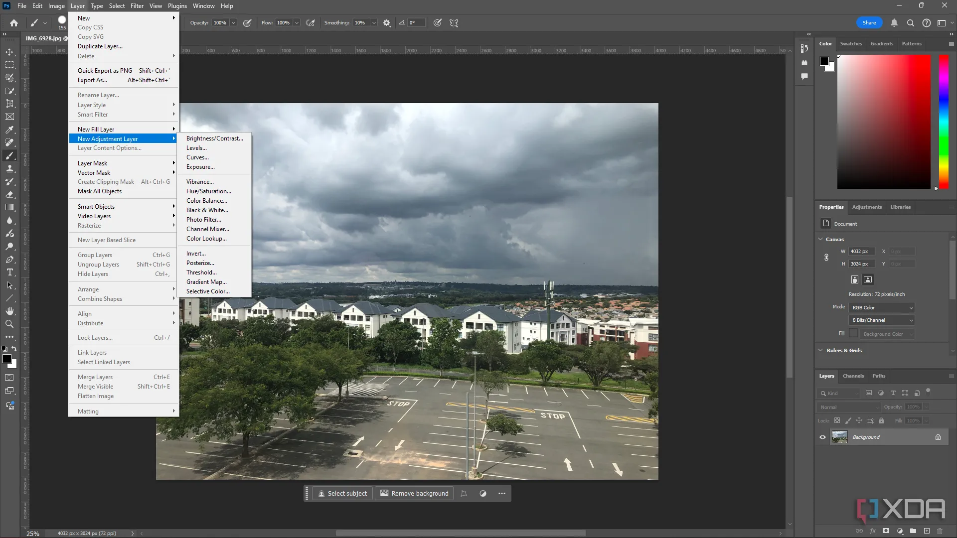 Cửa sổ chỉnh sửa ảnh trong Photoshop với menu Layers hiển thị