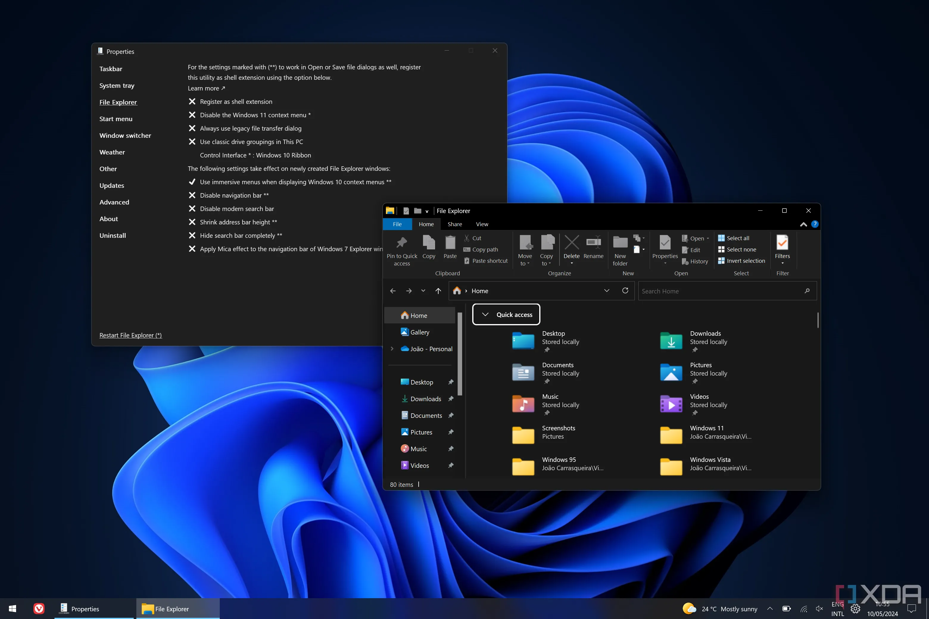 Cửa sổ File Explorer trên Windows 11 với giao diện menu ribbon của Windows 10, được khôi phục bằng ExplorerPatcher, giúp người dùng dễ dàng thao tác.