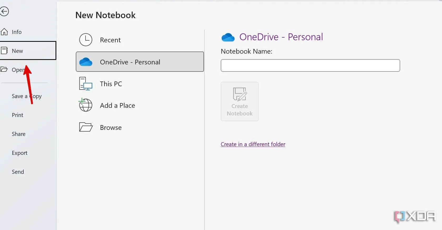 Cửa sổ tạo sổ tay mới trong OneNote, nơi người dùng nhập tên sổ tay.