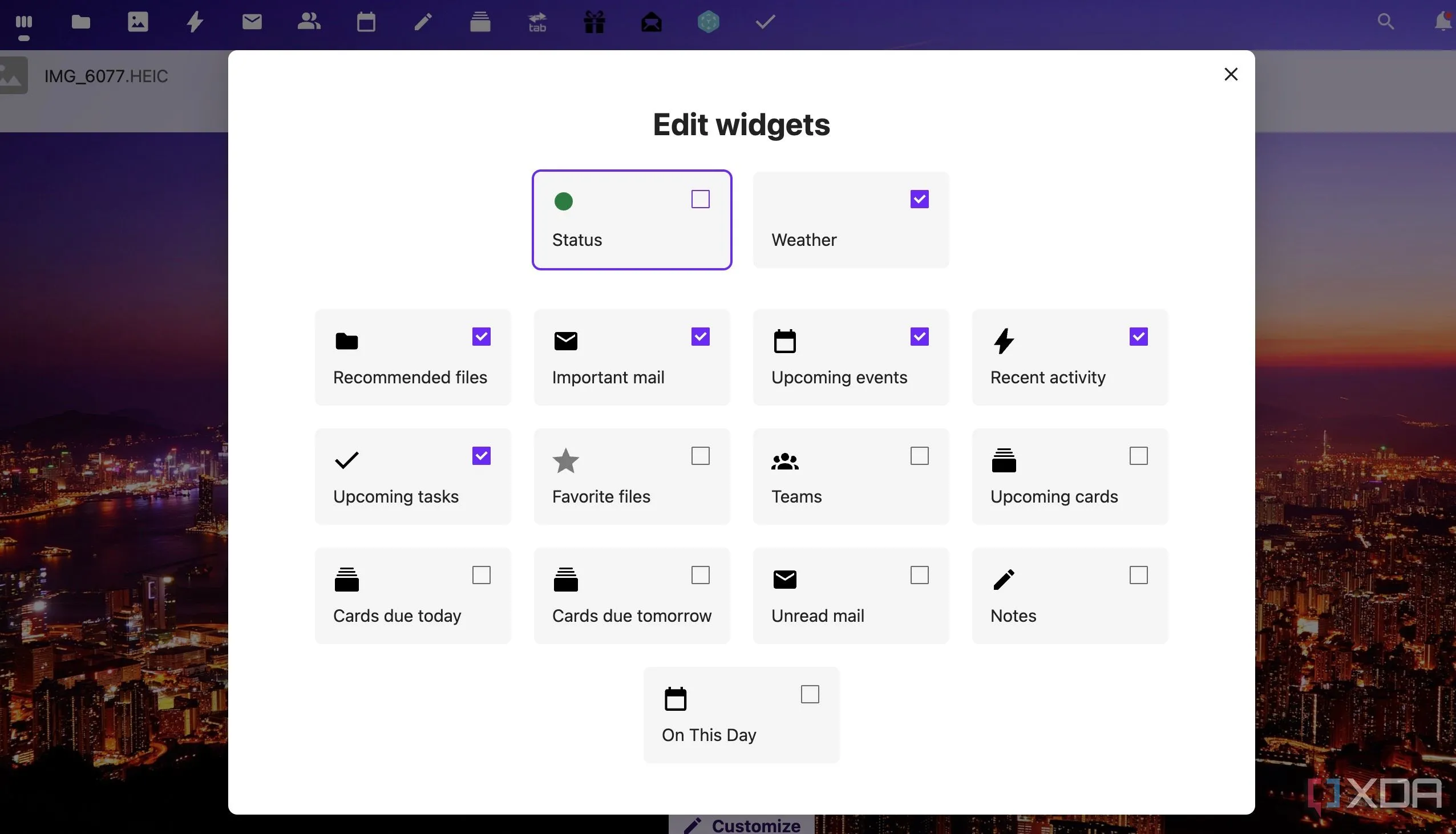 Dashboard Nextcloud với các widget tùy chỉnh