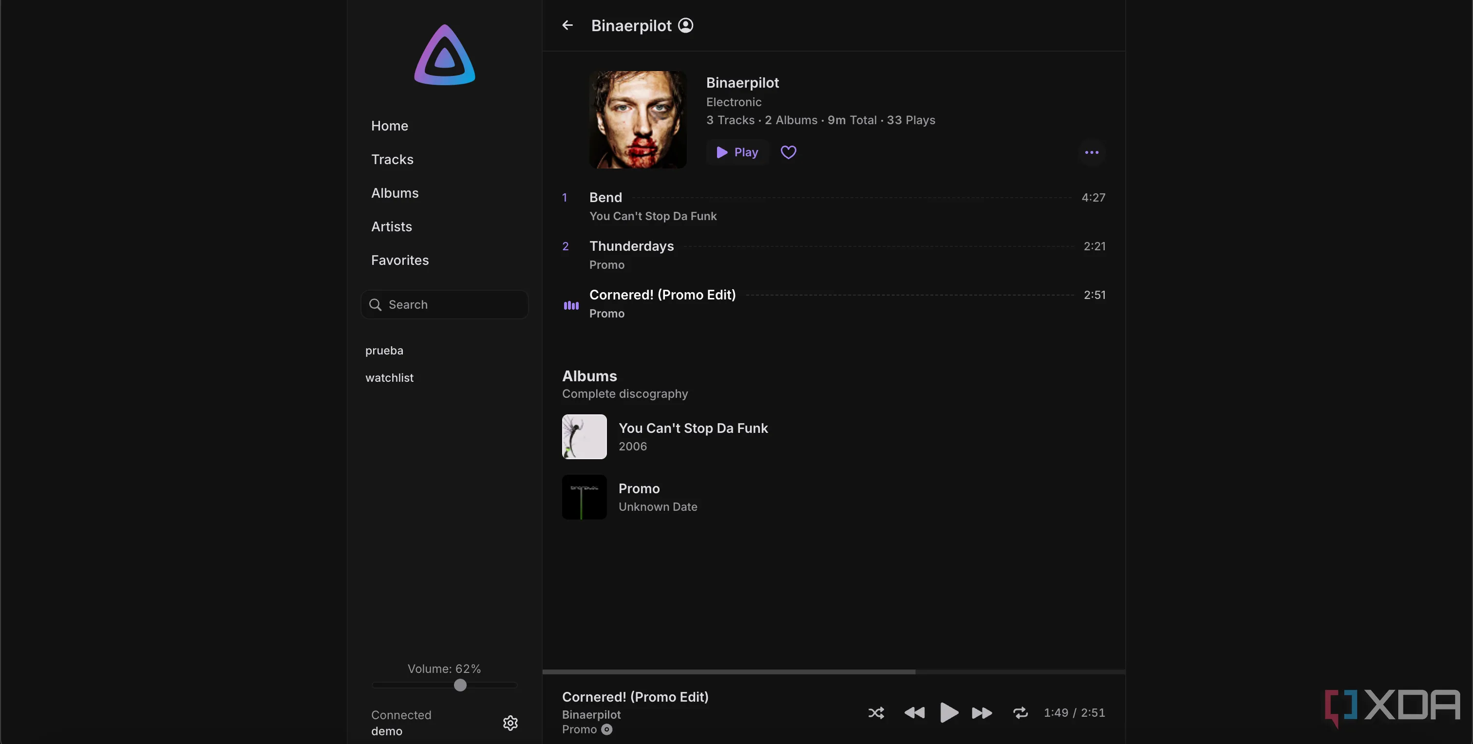 Giao diện chính của Jelly Music App trên máy tính hiển thị danh sách các bài hát và các tùy chọn điều khiển