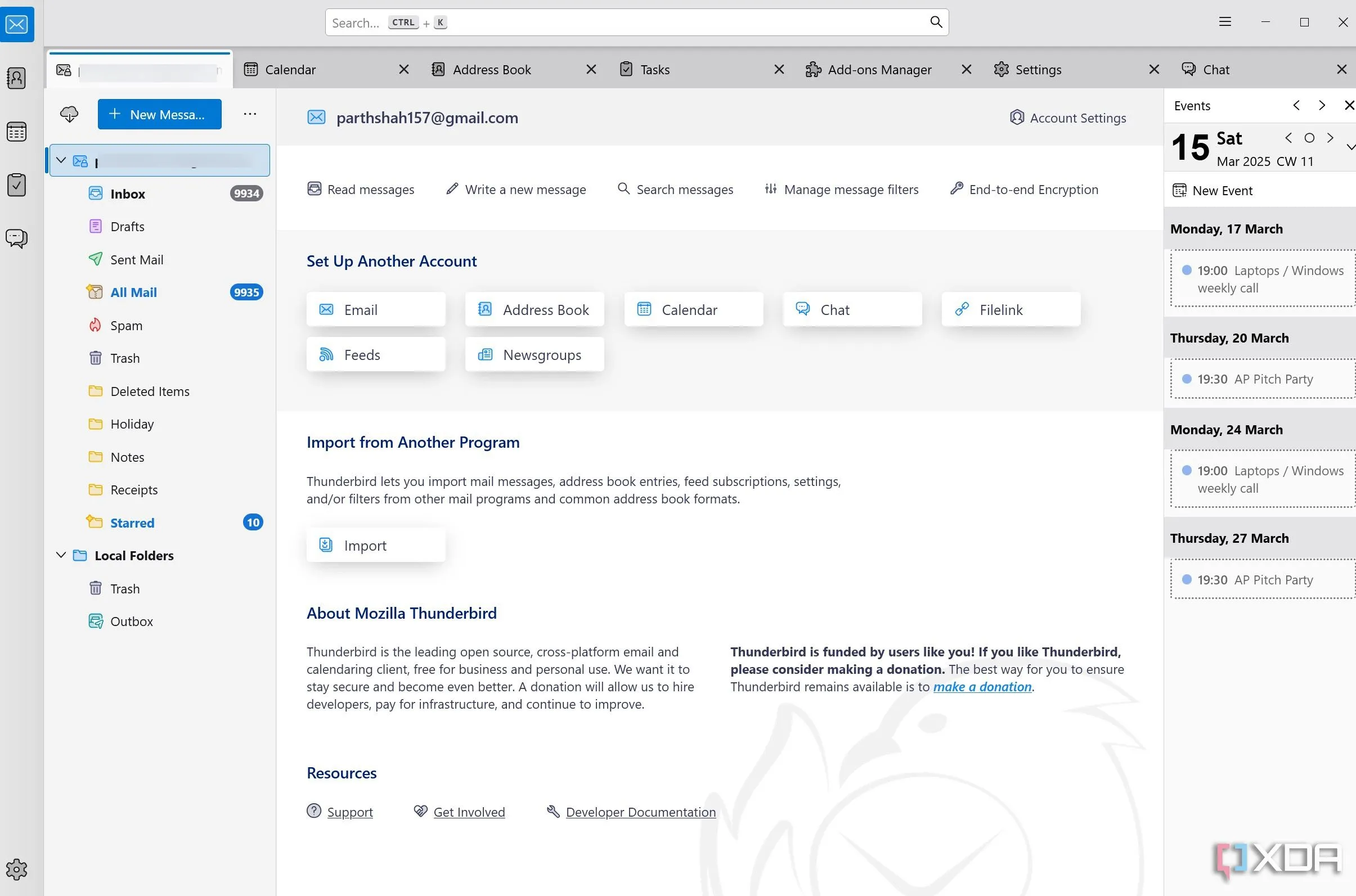 Giao diện chính của Thunderbird với chế độ xem thẻ được thiết kế lại, hiển thị danh sách email và các tùy chọn sắp xếp.