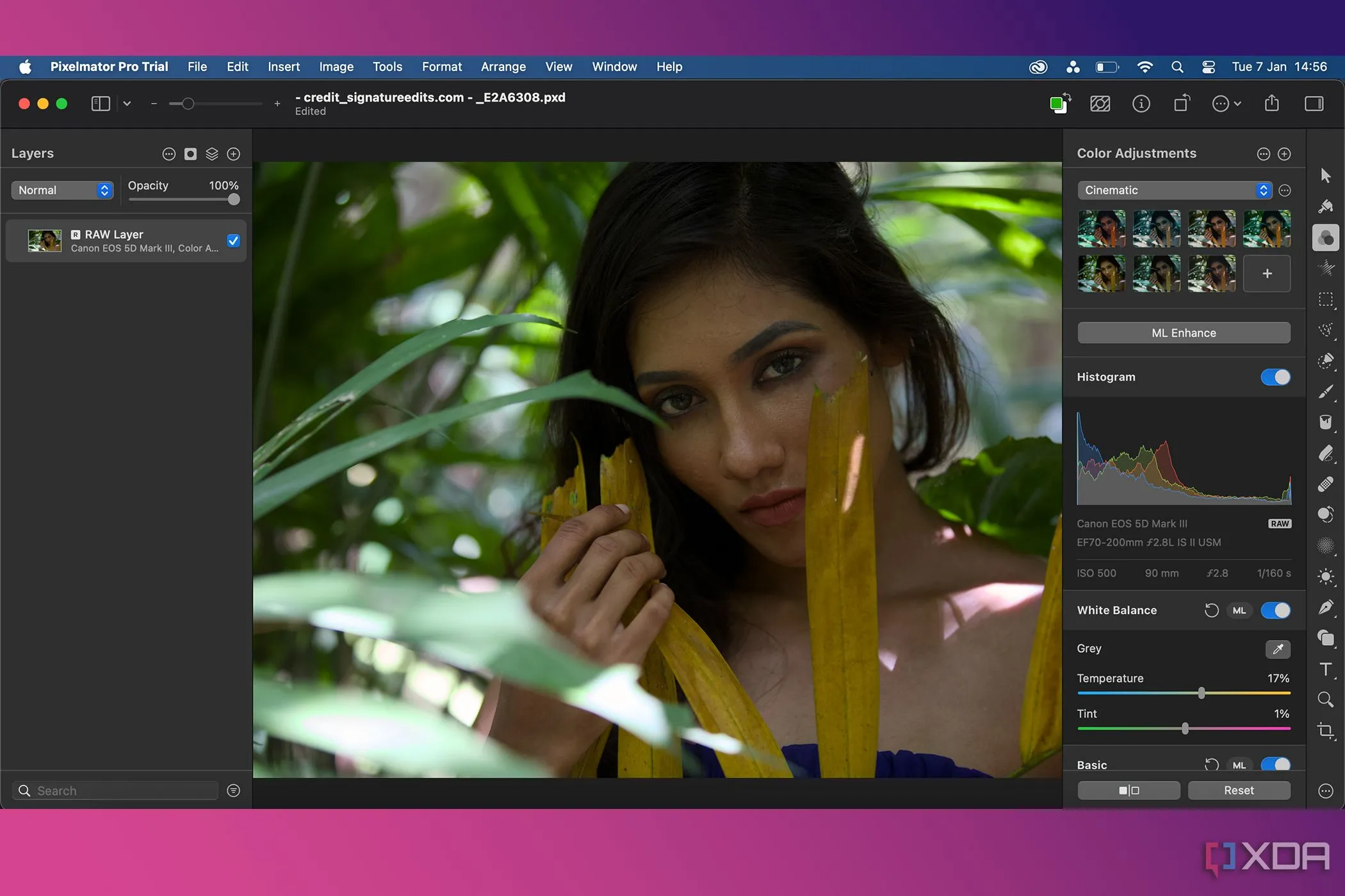Giao diện chỉnh sửa ảnh RAW chuyên nghiệp trong Pixelmator Pro