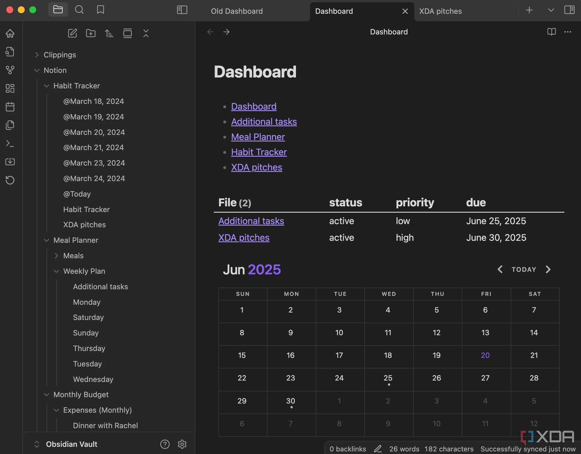 Giao diện dashboard tùy chỉnh hoàn chỉnh được tạo trong Obsidian bằng plugin Dataview