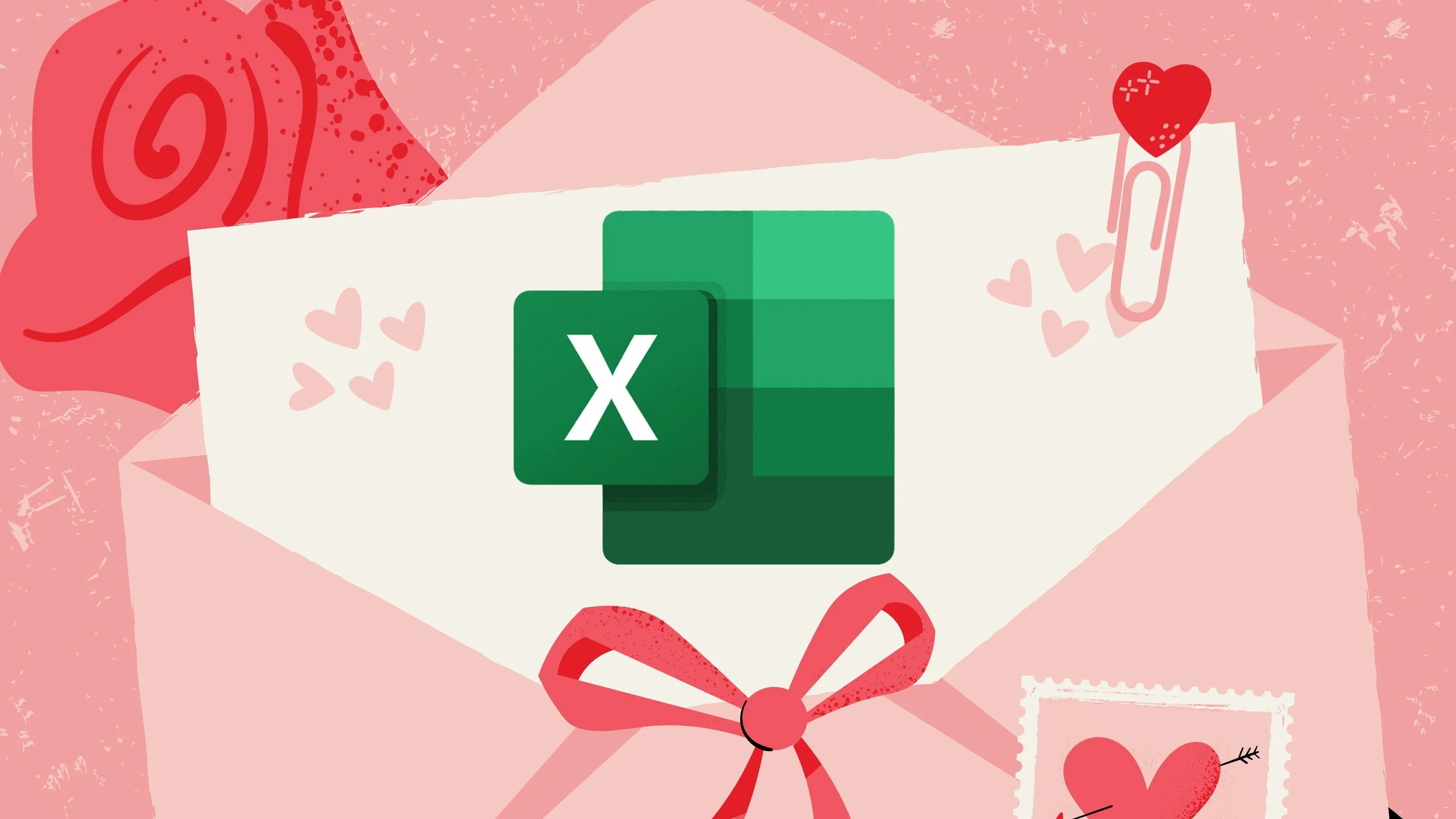 Giao diện Excel hiển thị một tin nhắn lãng mạn hoặc câu đố Valentine được thiết kế độc đáo.