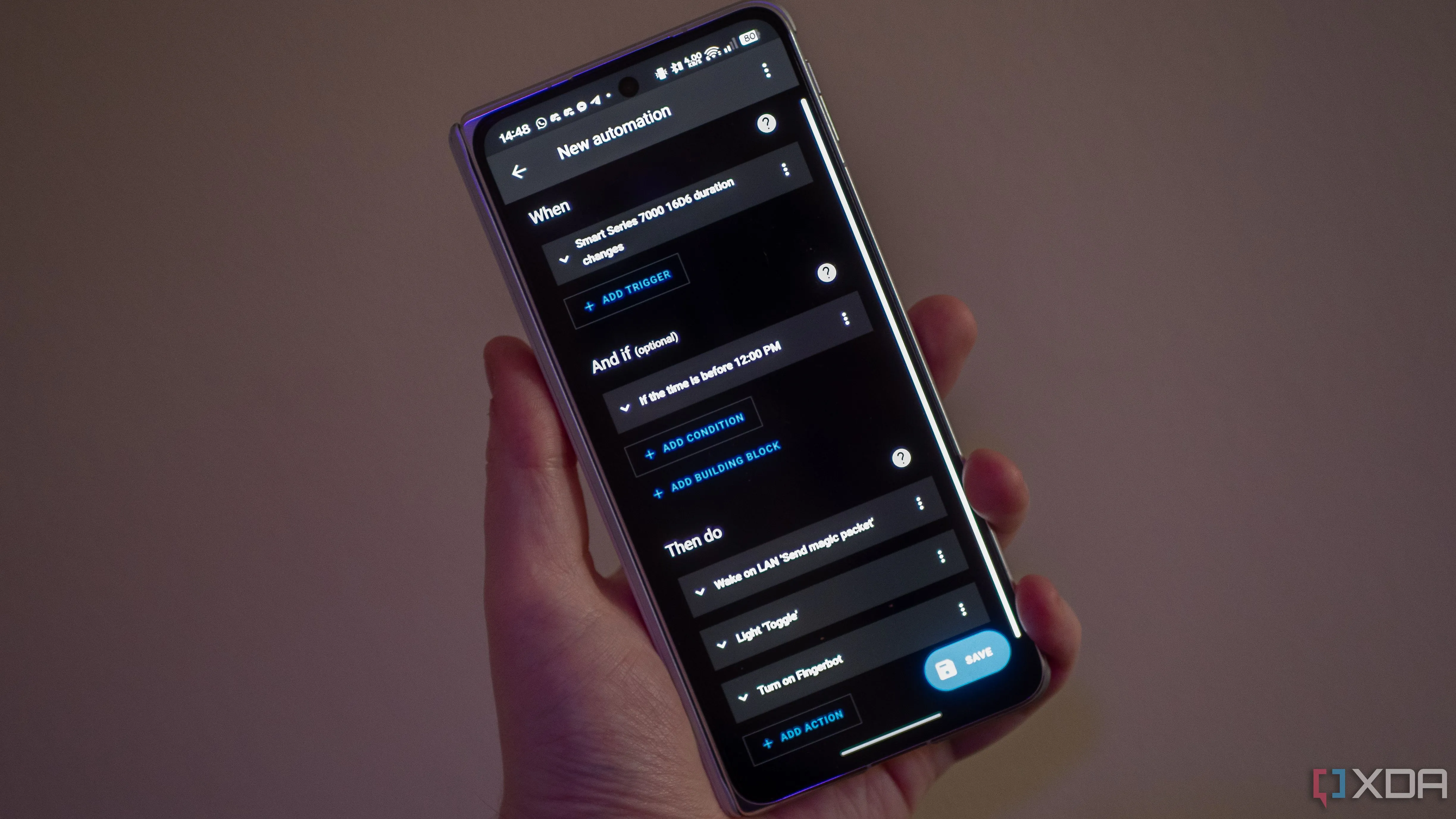 Giao diện Home Assistant hiển thị quy trình tự động hóa được tạo ra dựa trên dữ liệu từ bàn chải đánh răng thông minh, cho thấy khả năng kết nối đa dạng qua Bluetooth Proxy