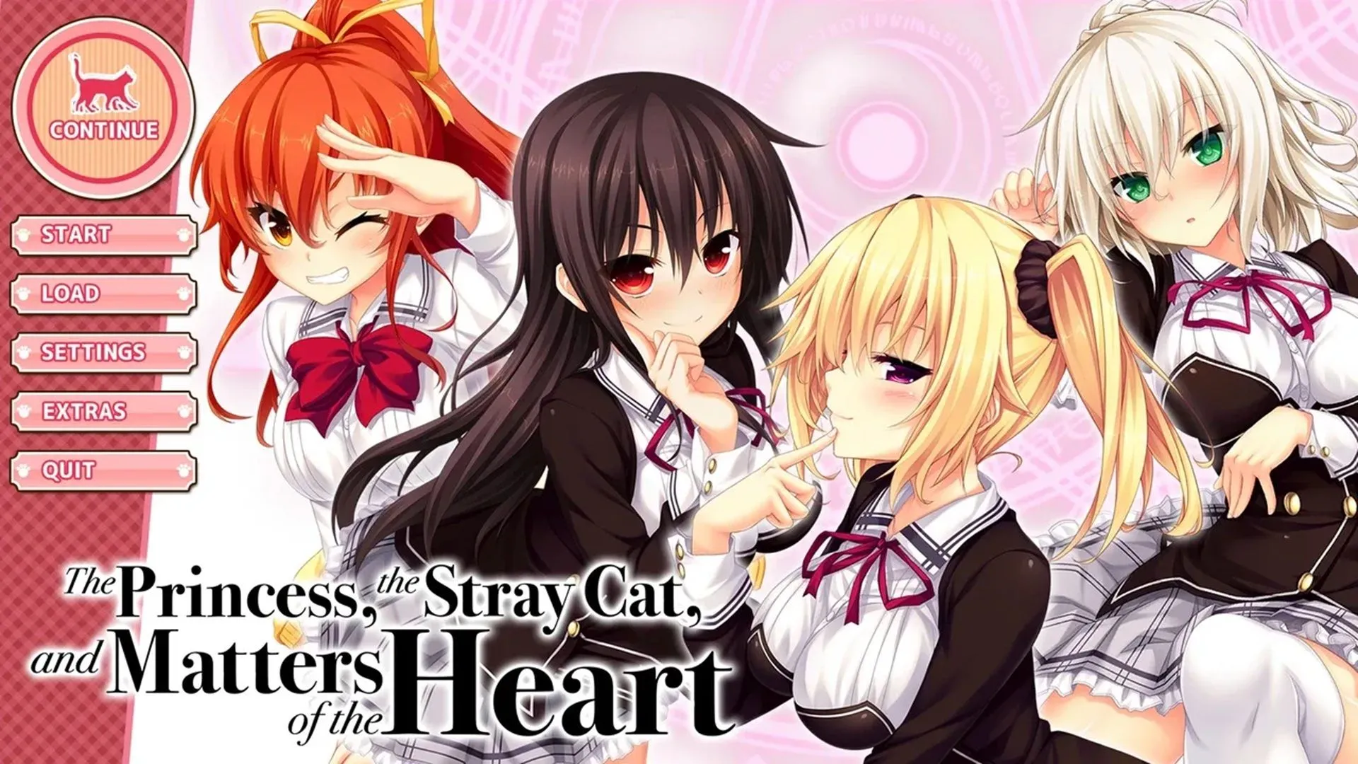 Giao diện màn hình chính của tựa game visual novel Nora Princess And Stray Cat Heart