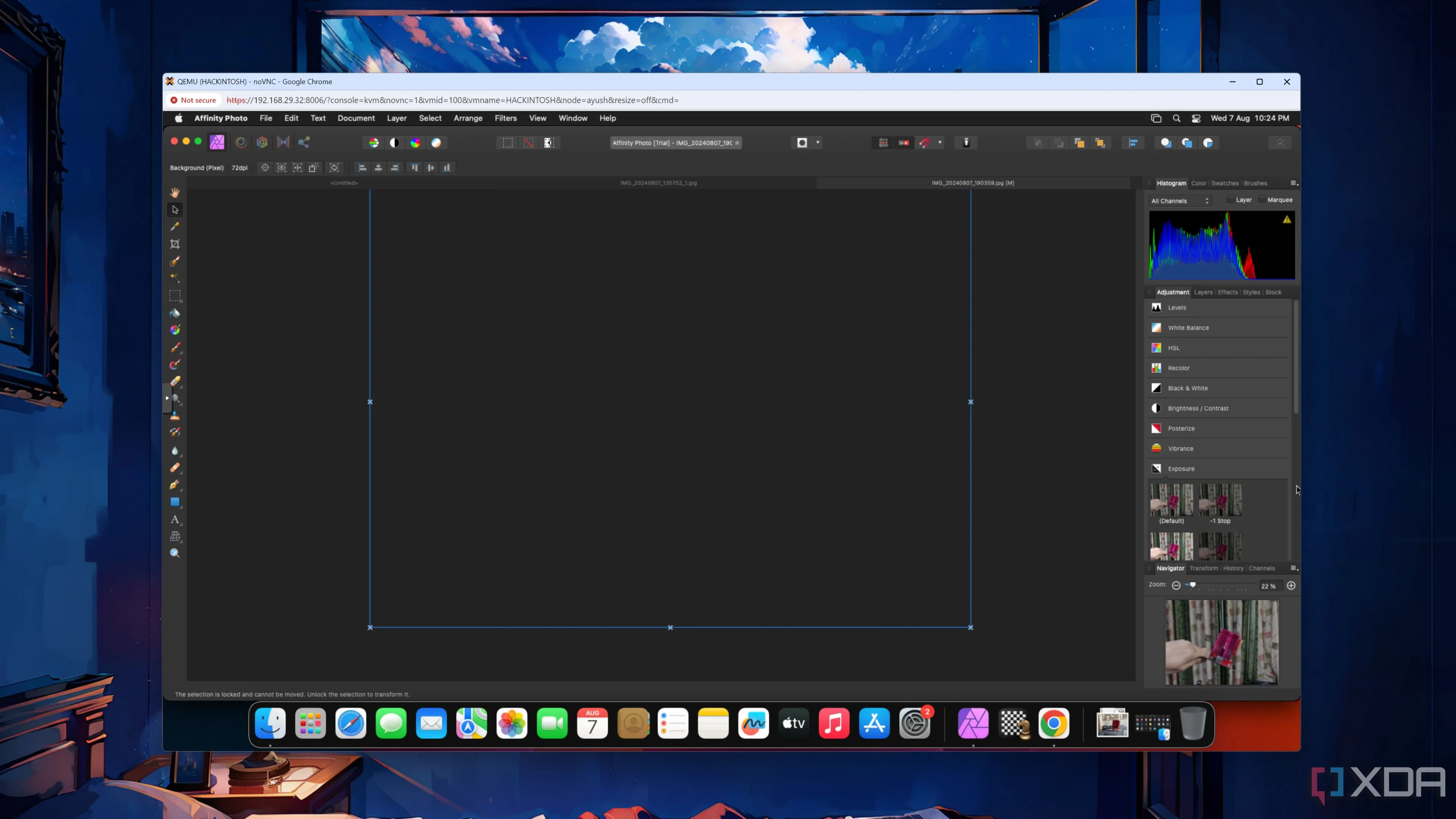 Giao diện phần mềm Affinity Photo trên hệ điều hành macOS, cho thấy sự tương đồng với các phần mềm đồ họa phổ biến khác.