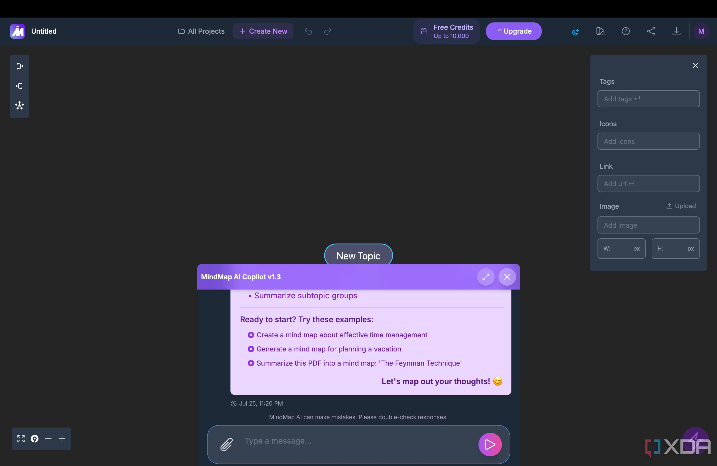 Giao diện trò chuyện Copilot AI của MindMap AI hiển thị trên màn hình.