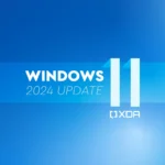 Hình ảnh nền xanh với chữ Windows 11 2024 Update, minh họa cho phiên bản cập nhật Windows 11 sắp tới.