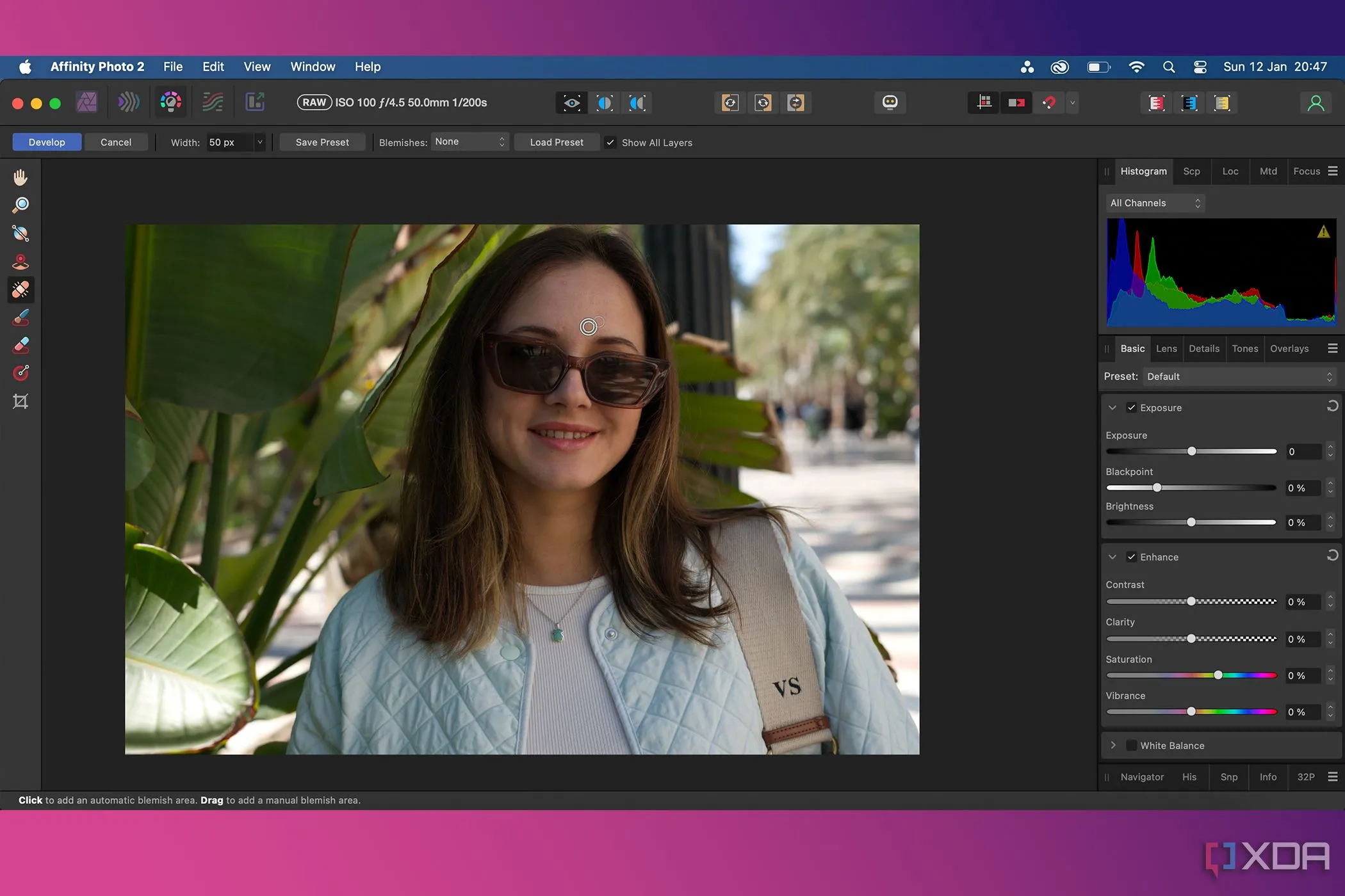 Màn hình chỉnh sửa ảnh RAW trong Affinity Photo thông qua tính năng Develop Persona, minh họa khả năng xử lý định dạng RAW tự nhiên.