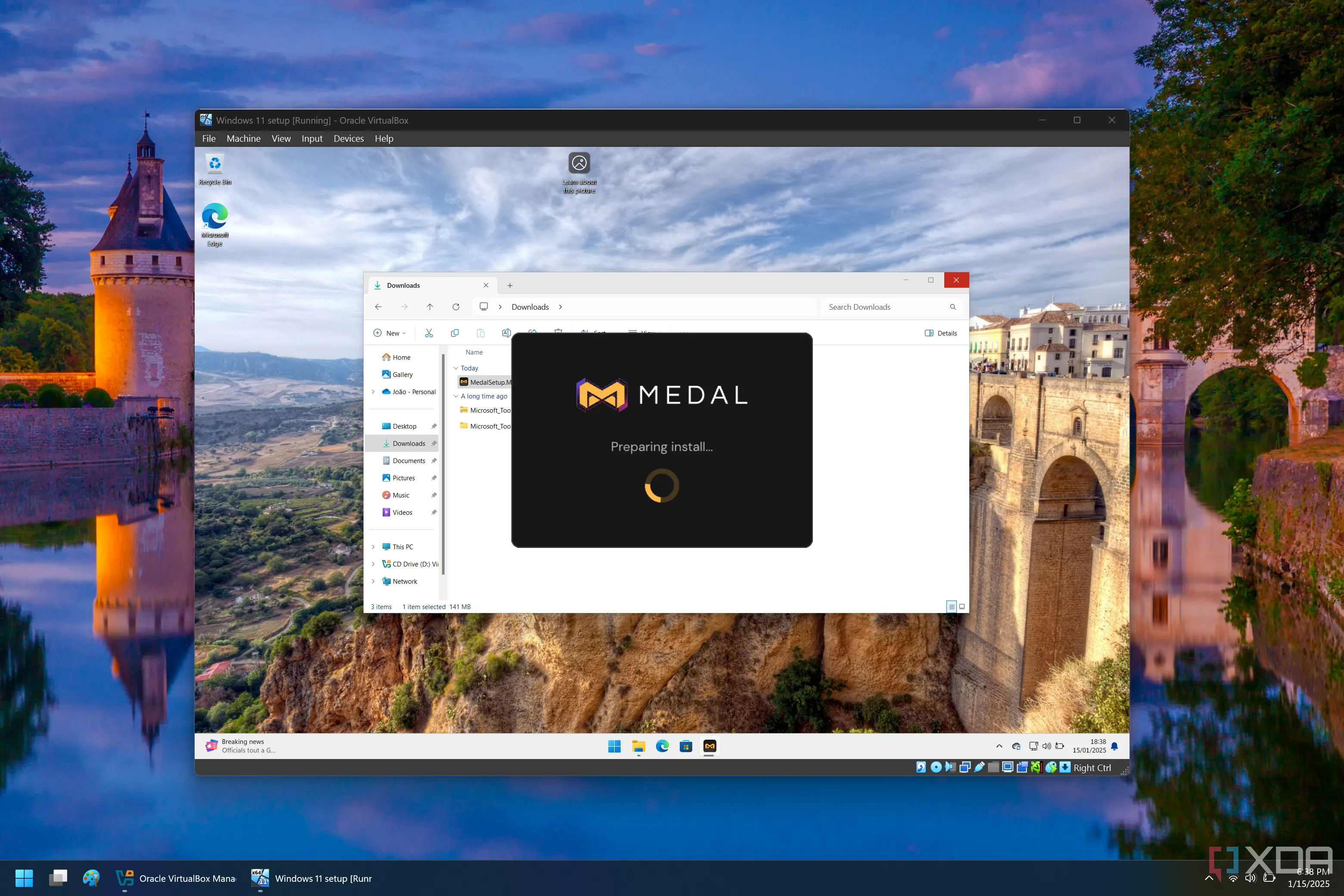 Màn hình máy ảo Windows 11 đang cài đặt ứng dụng, minh họa việc kiểm thử phần mềm an toàn.