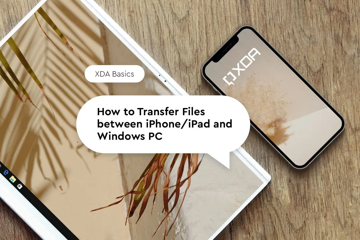 Minh họa cách chuyển đổi tệp tin giữa iPhone và máy tính Windows, thể hiện sự kết nối liền mạch giữa điện thoại và PC.