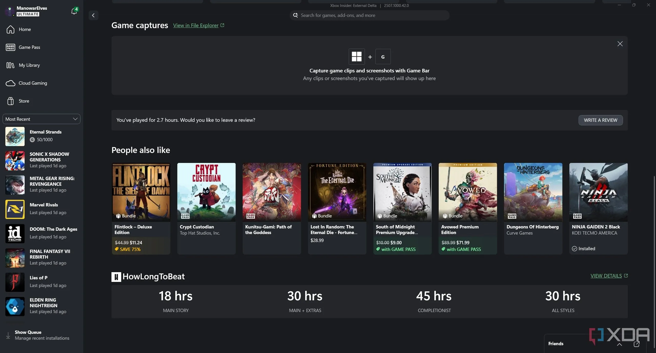 Một phần của thư viện game tổng hợp trên ứng dụng Xbox PC, minh họa sự thiếu vắng các thông tin chi tiết và tùy chỉnh cho các tựa game không thuộc Xbox.