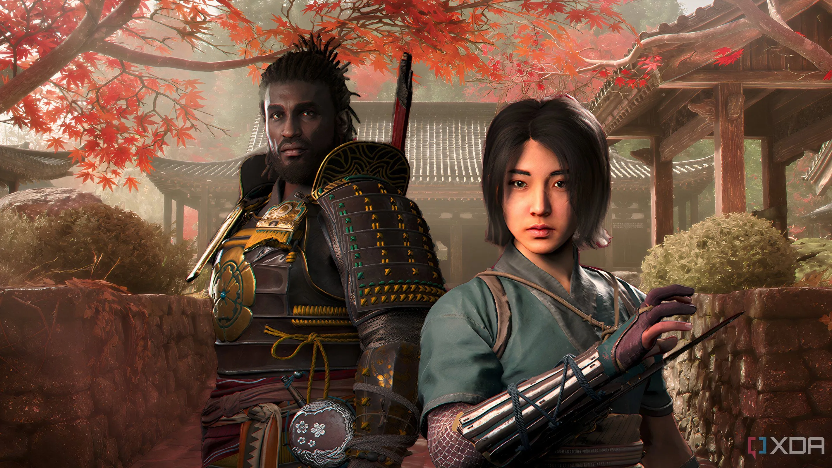Nhân vật Fujibayashi Naoe và Yasuke trong Assassin's Creed Shadows, tựa game sử dụng các nút điều khiển phức tạp như L3/R3.