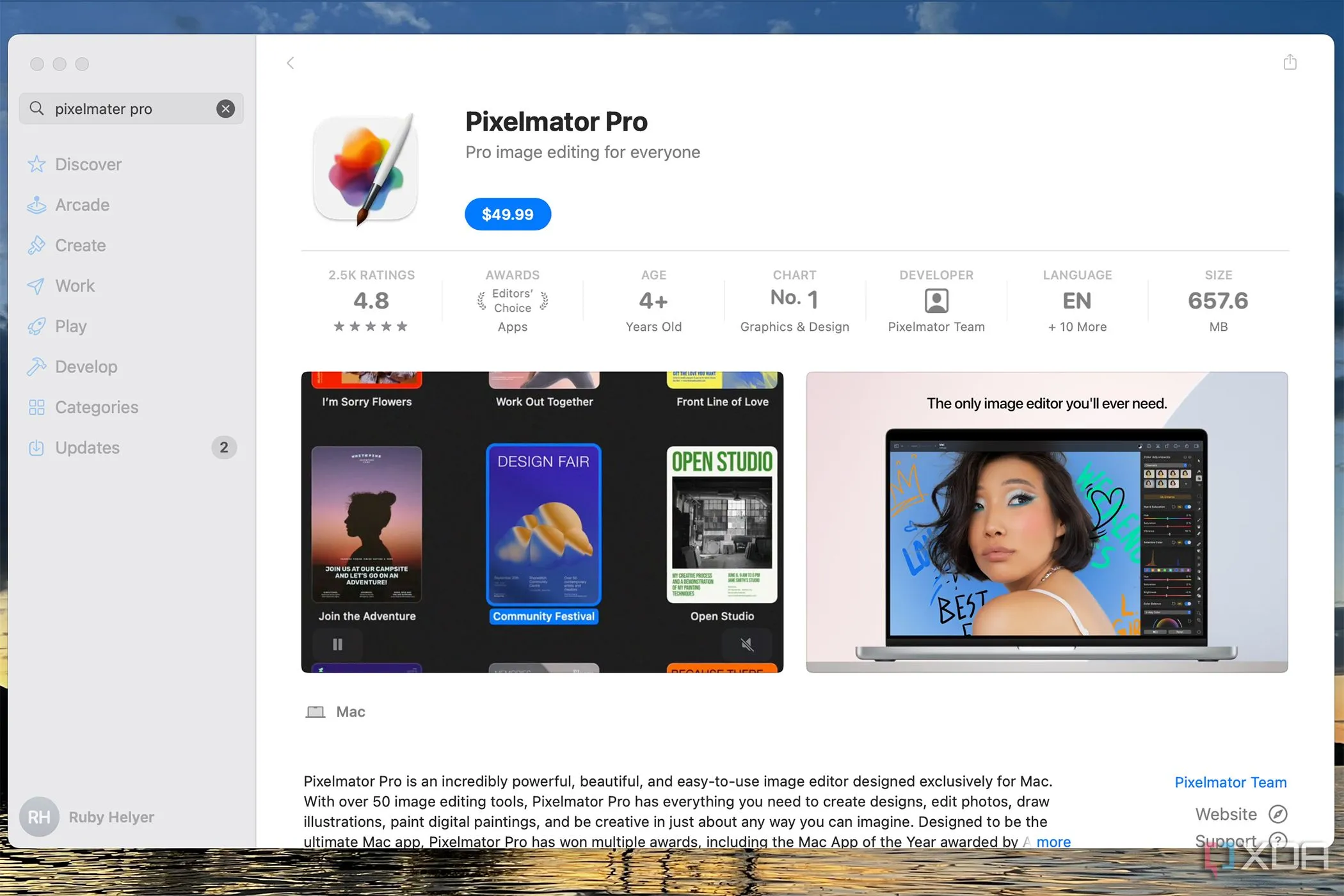 Pixelmator Pro hiển thị giá trên Apple App Store