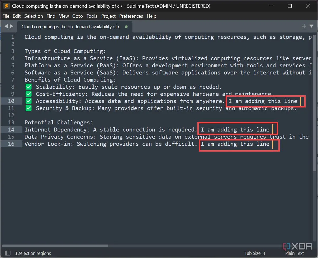 Sublime Text với tính năng chỉnh sửa nhiều dòng cùng lúc giúp tăng hiệu quả