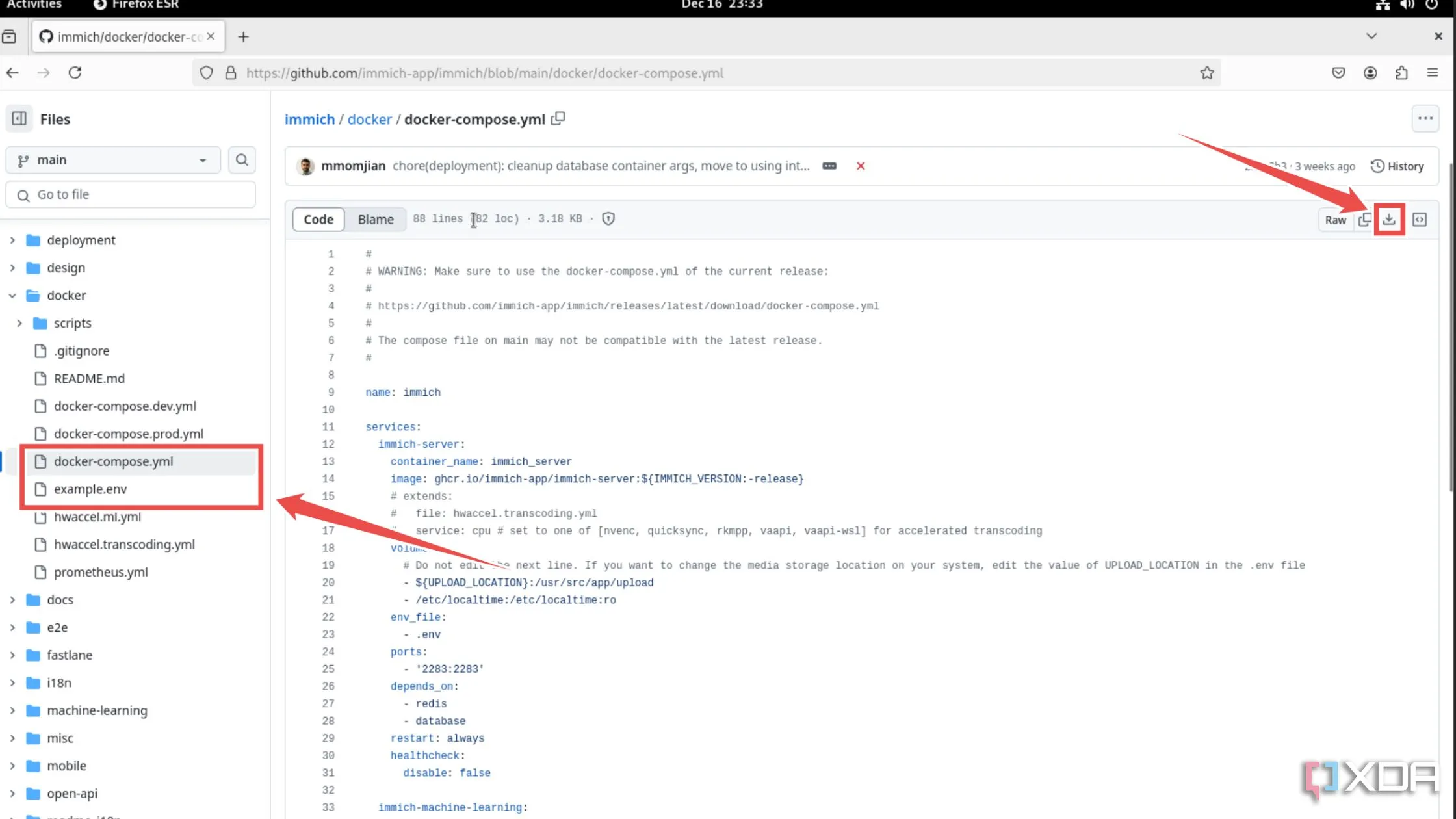 Tải xuống các tệp docker-compose.yml và example.env từ GitHub để cài đặt Immich.