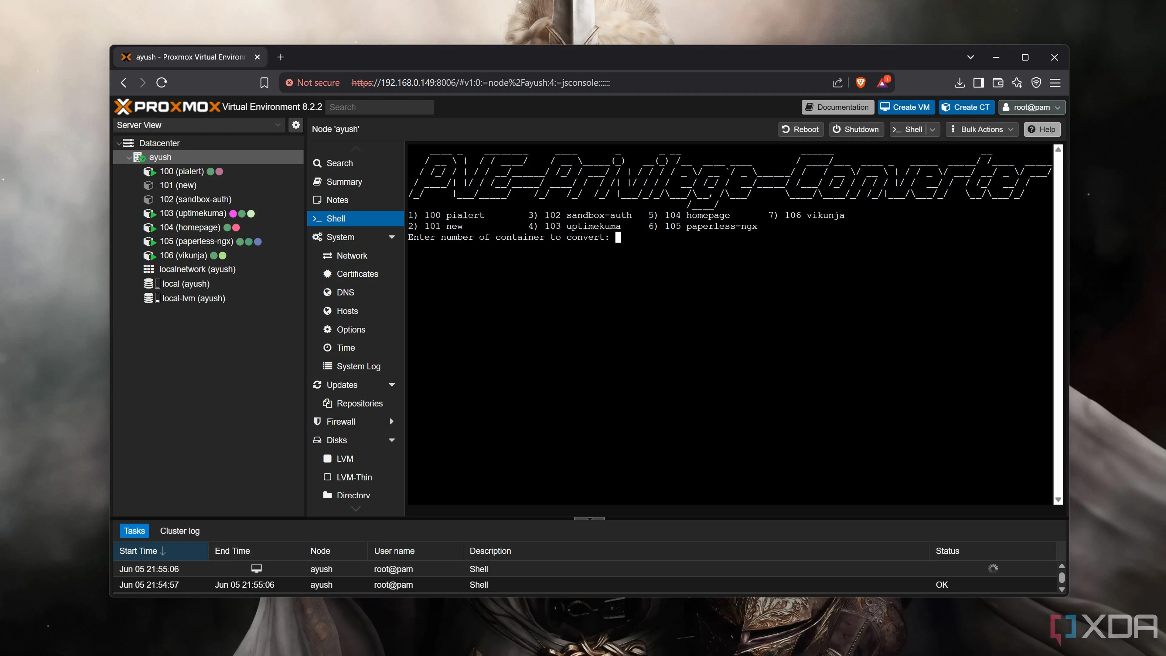 Thực thi script PVE Privilege Converter để thay đổi quyền container
