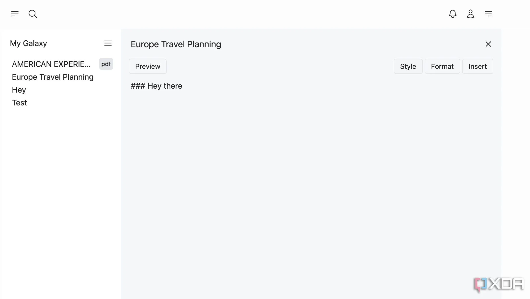 Trang tạo ghi chú mới trong Many Notes, thể hiện giao diện người dùng đơn giản và trực quan của web app