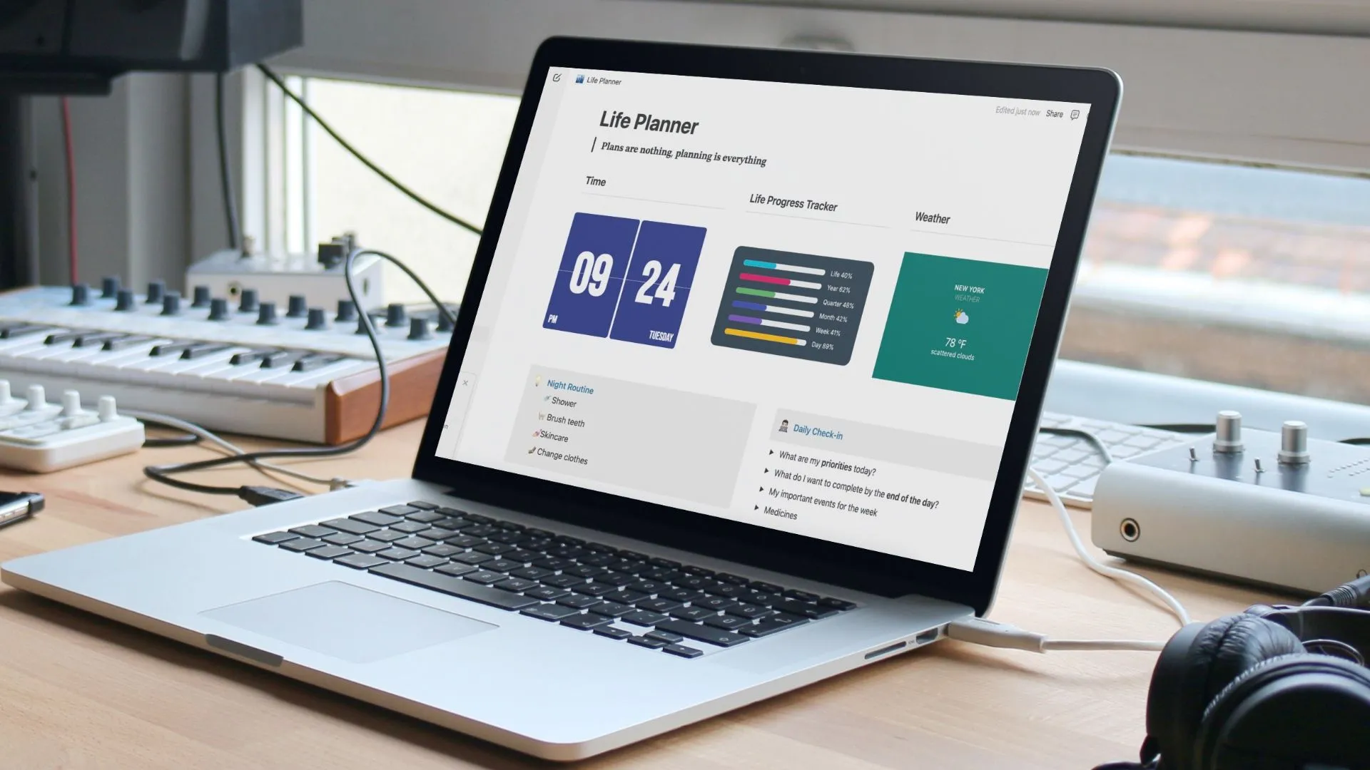 Ví dụ về trang lập kế hoạch cuộc sống (life planner) được tạo trong Notion
