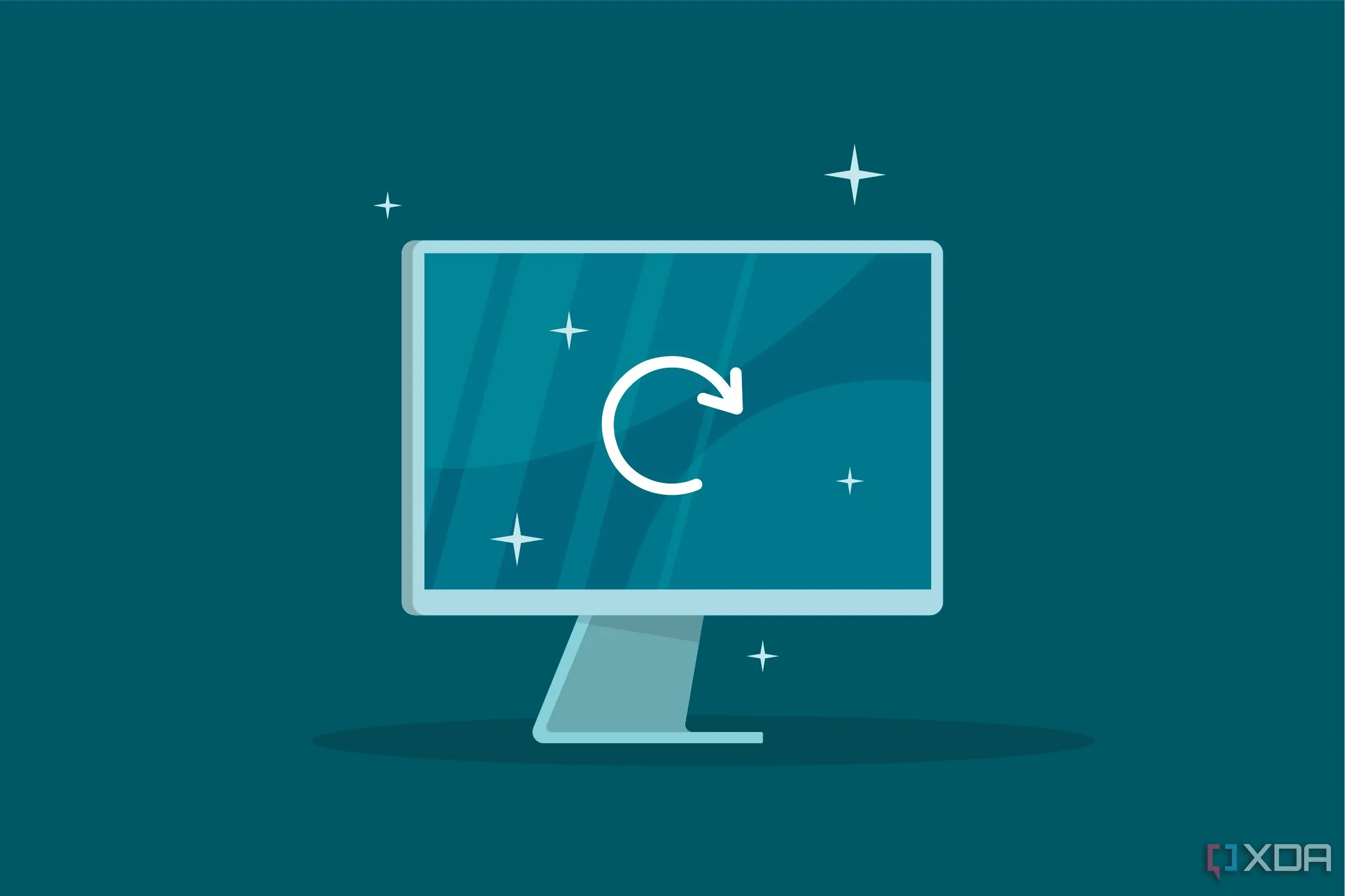 A graphic of a computer monitor with a refresh icon on the screen