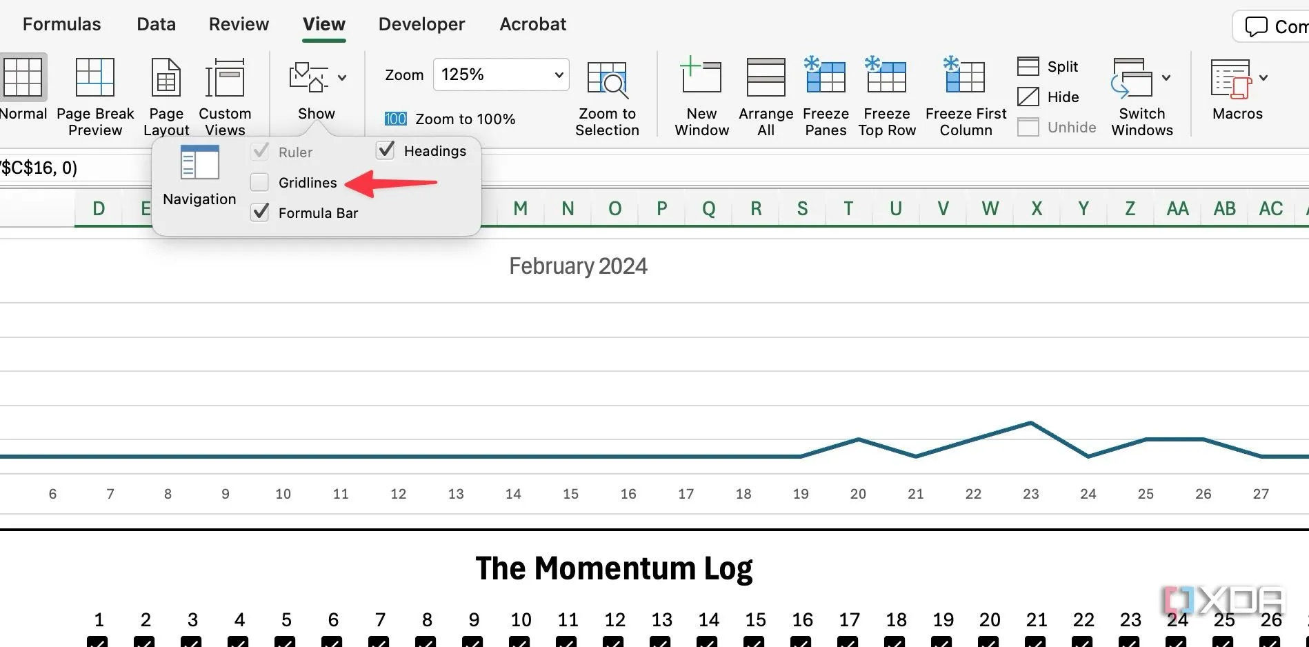Ẩn đường lưới trong Habit Tracker